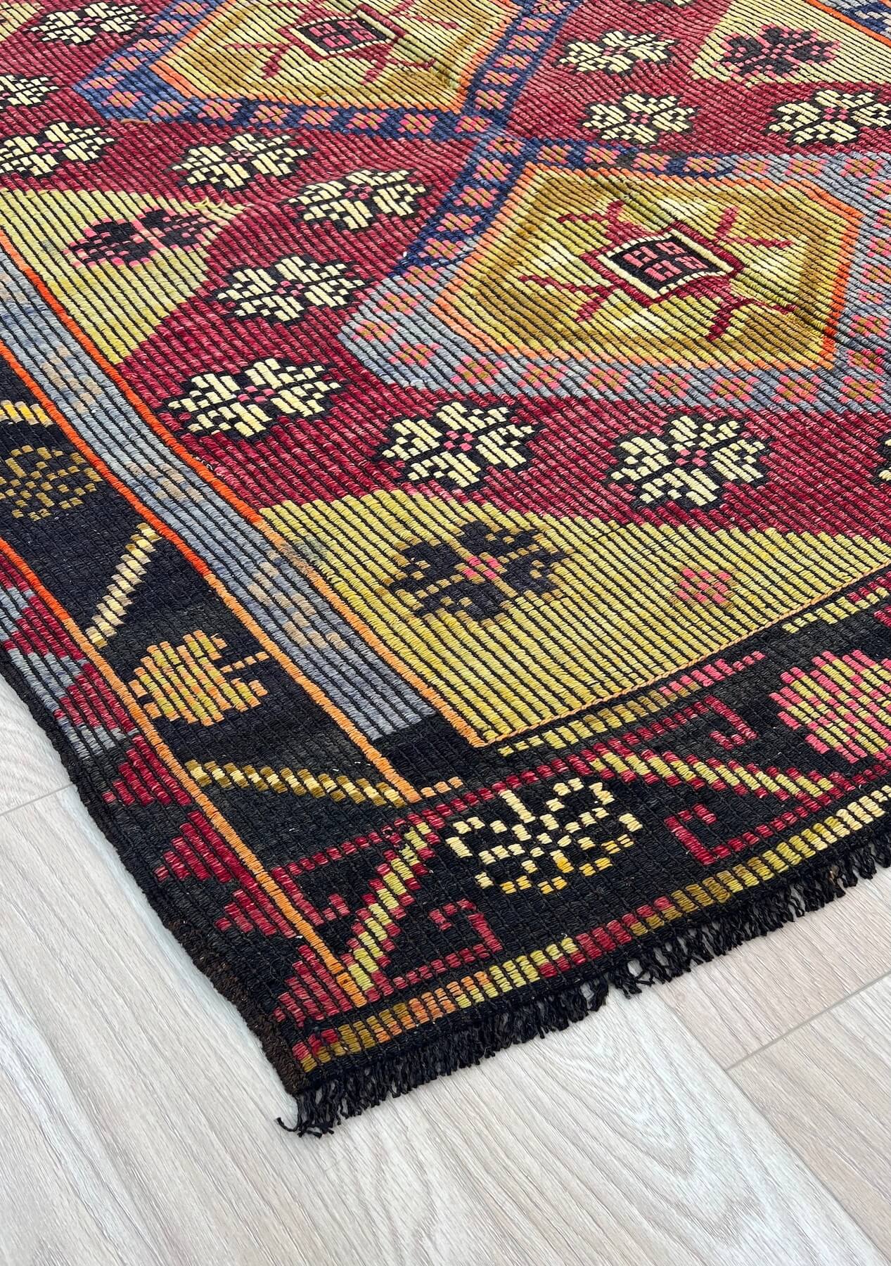 Cloe - Red Turkish Kilim Rug Runner - kudenrugs