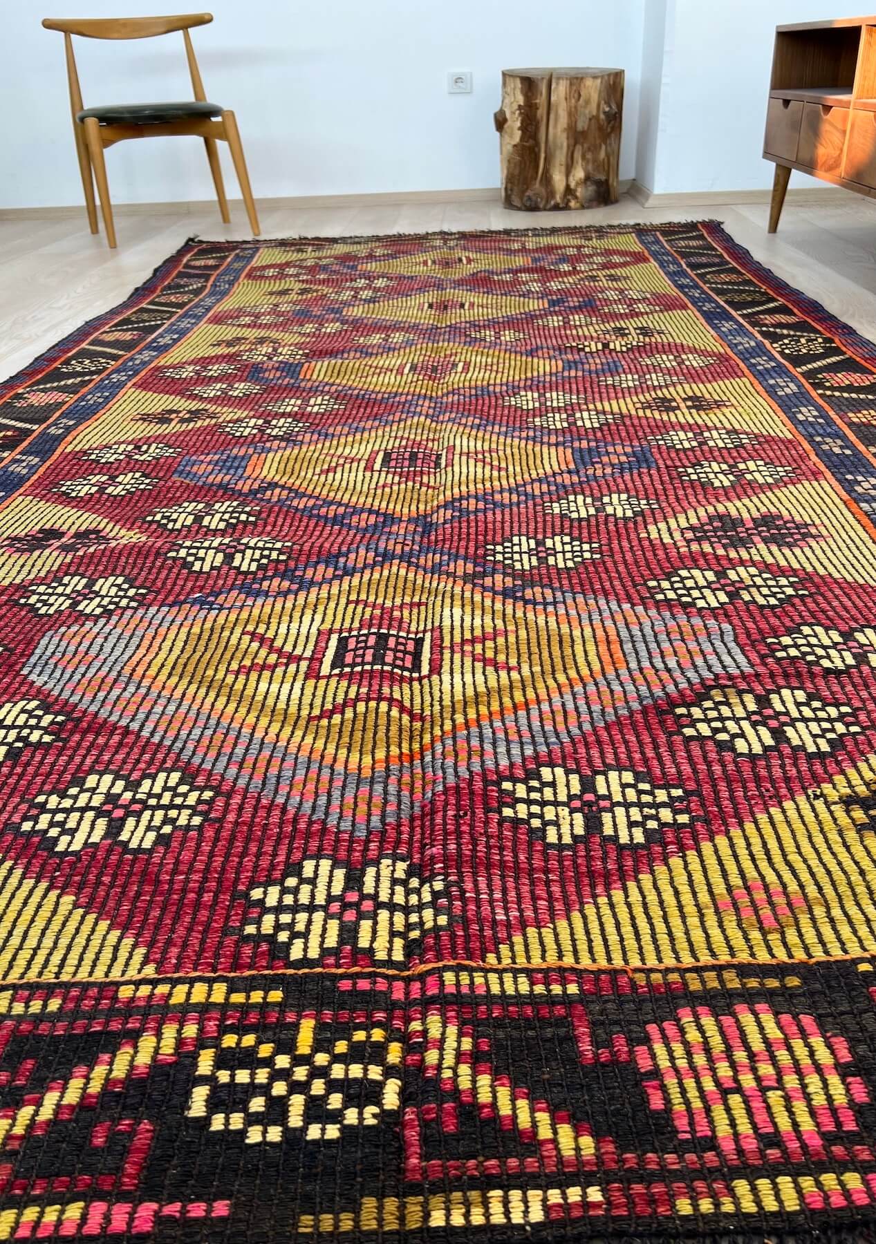 Cloe - Red Turkish Kilim Rug Runner - kudenrugs