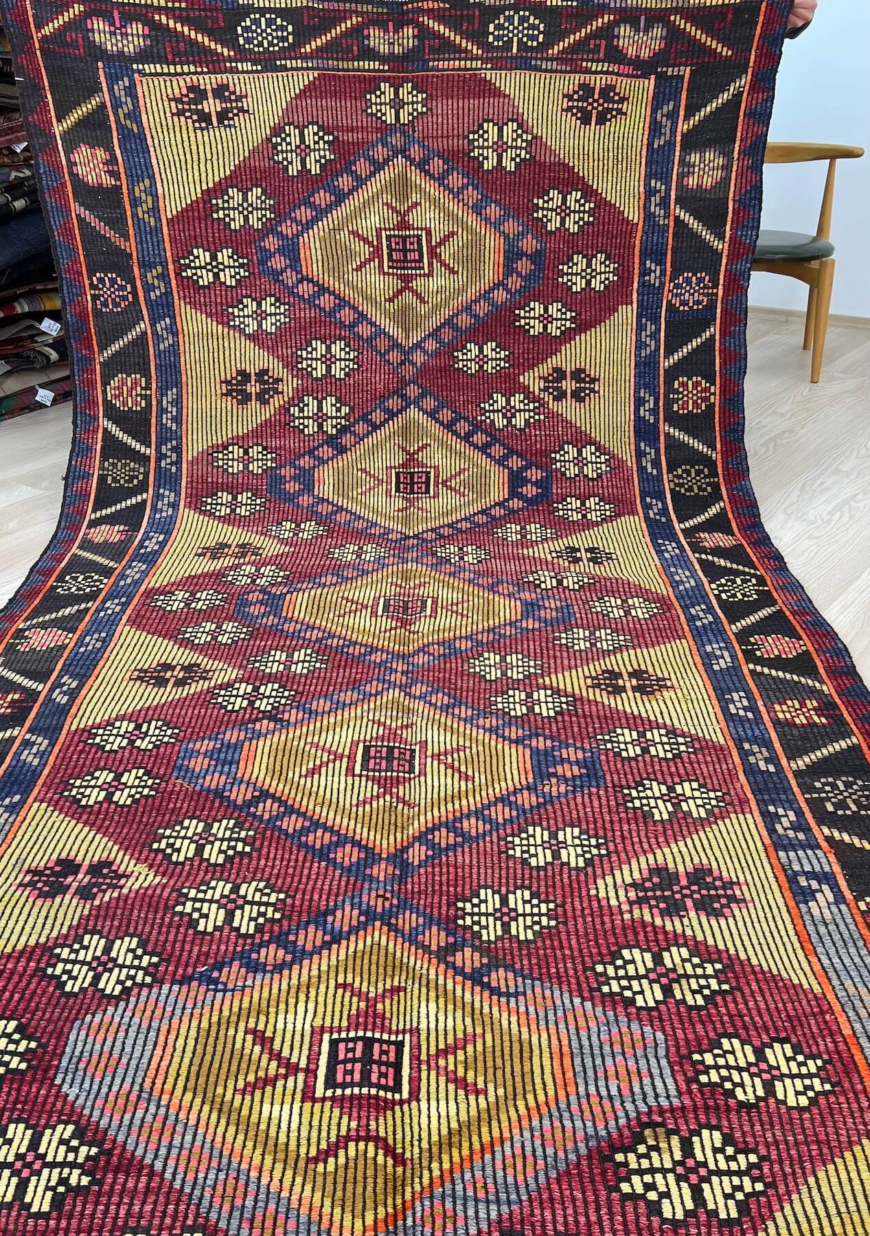 Cloe - Red Turkish Kilim Rug Runner - kudenrugs