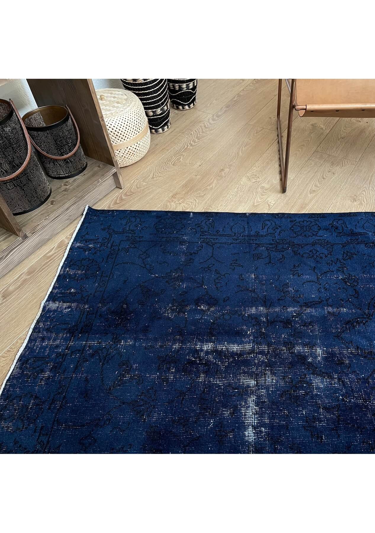 Debbie - Vintage Navy Blue Overdyed Rug - kudenrugs