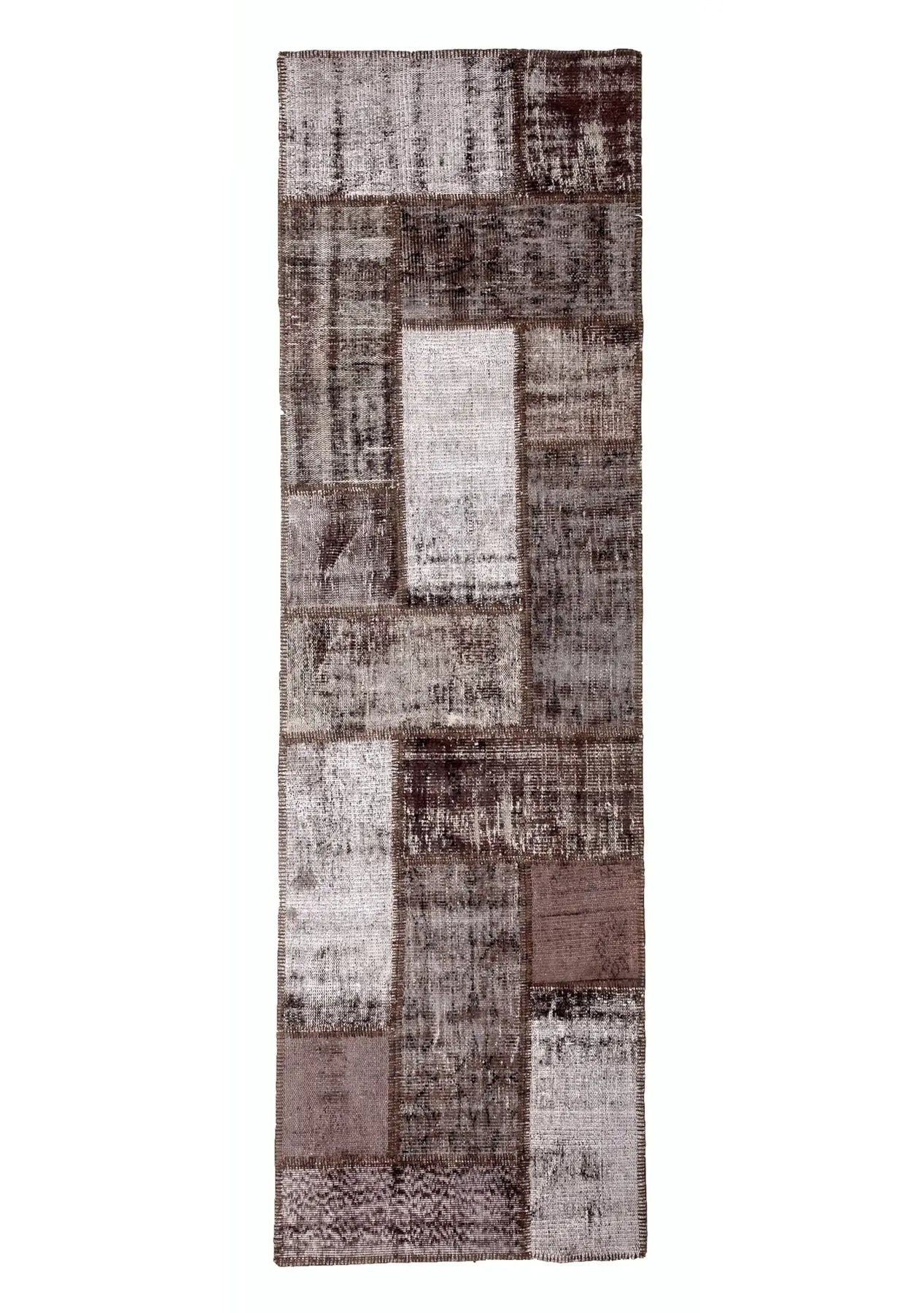 Dessislava - Vintage Brown Patchwork Rug Runner - kudenrugs