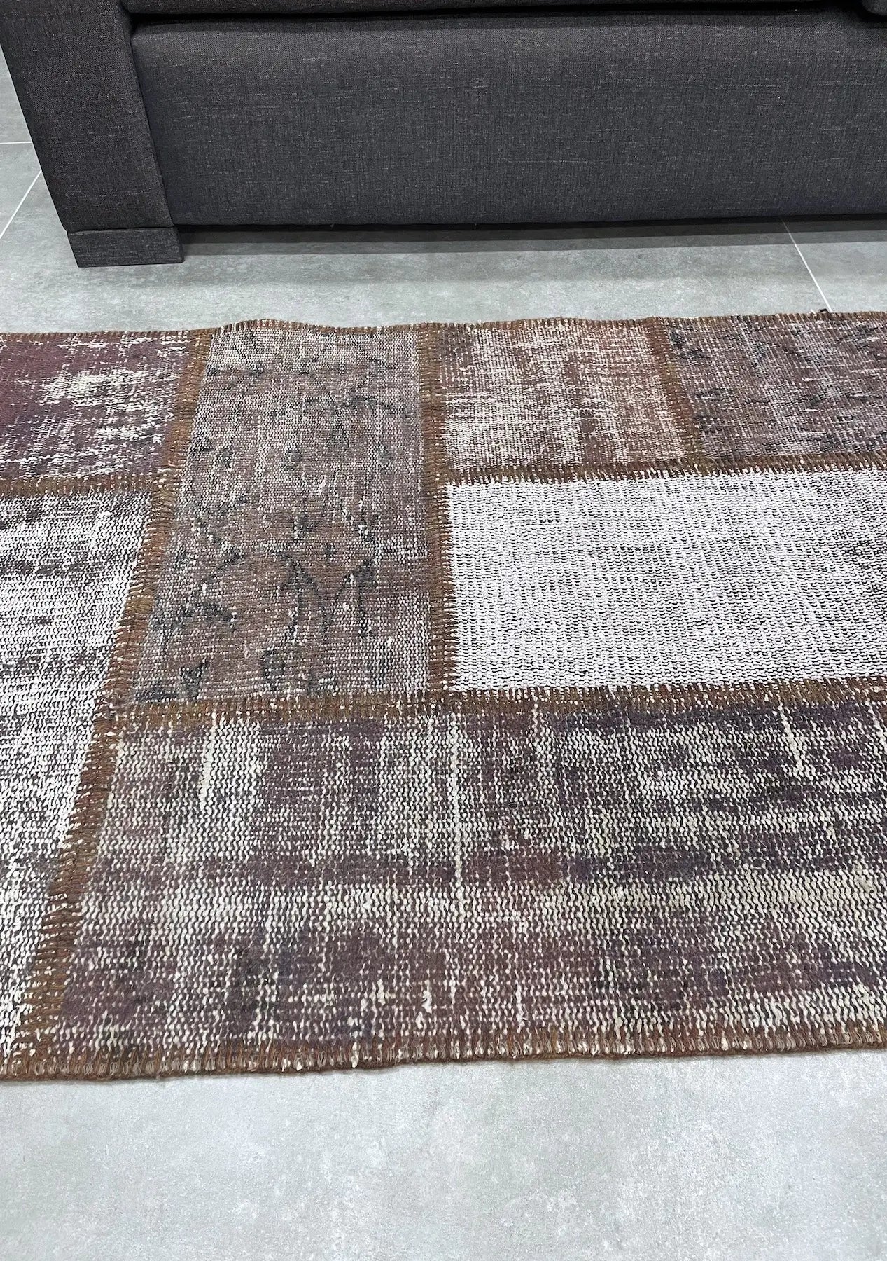 Dessislava - Vintage Brown Patchwork Rug Runner - kudenrugs