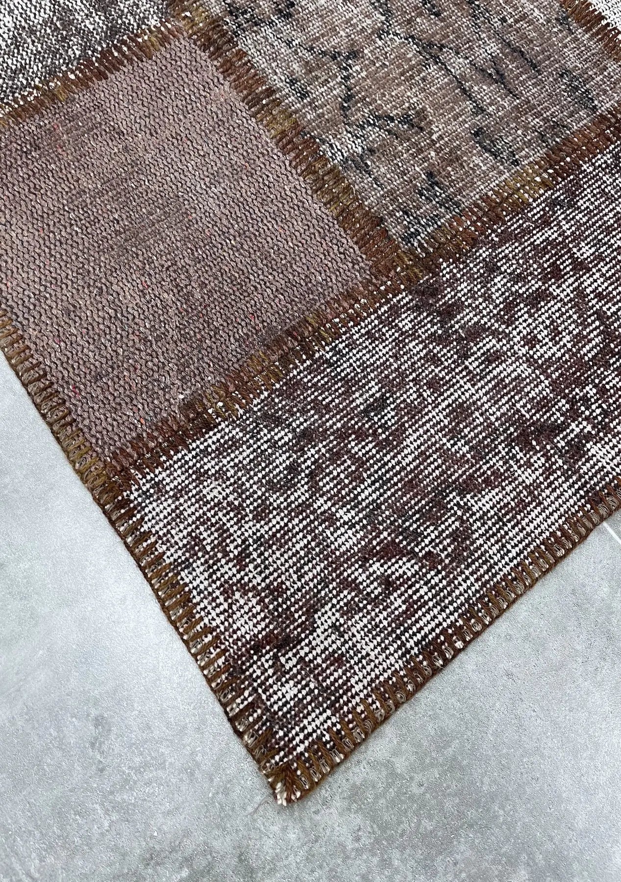 Dessislava - Vintage Brown Patchwork Rug Runner - kudenrugs