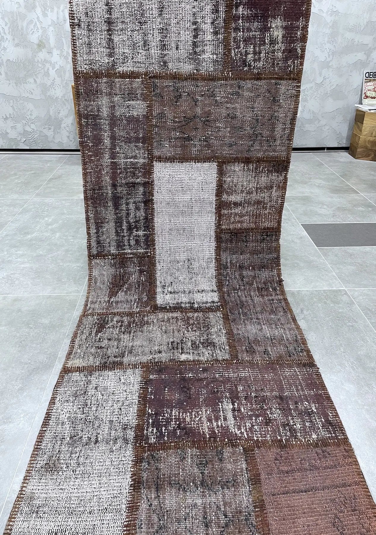 Dessislava - Vintage Brown Patchwork Rug Runner - kudenrugs