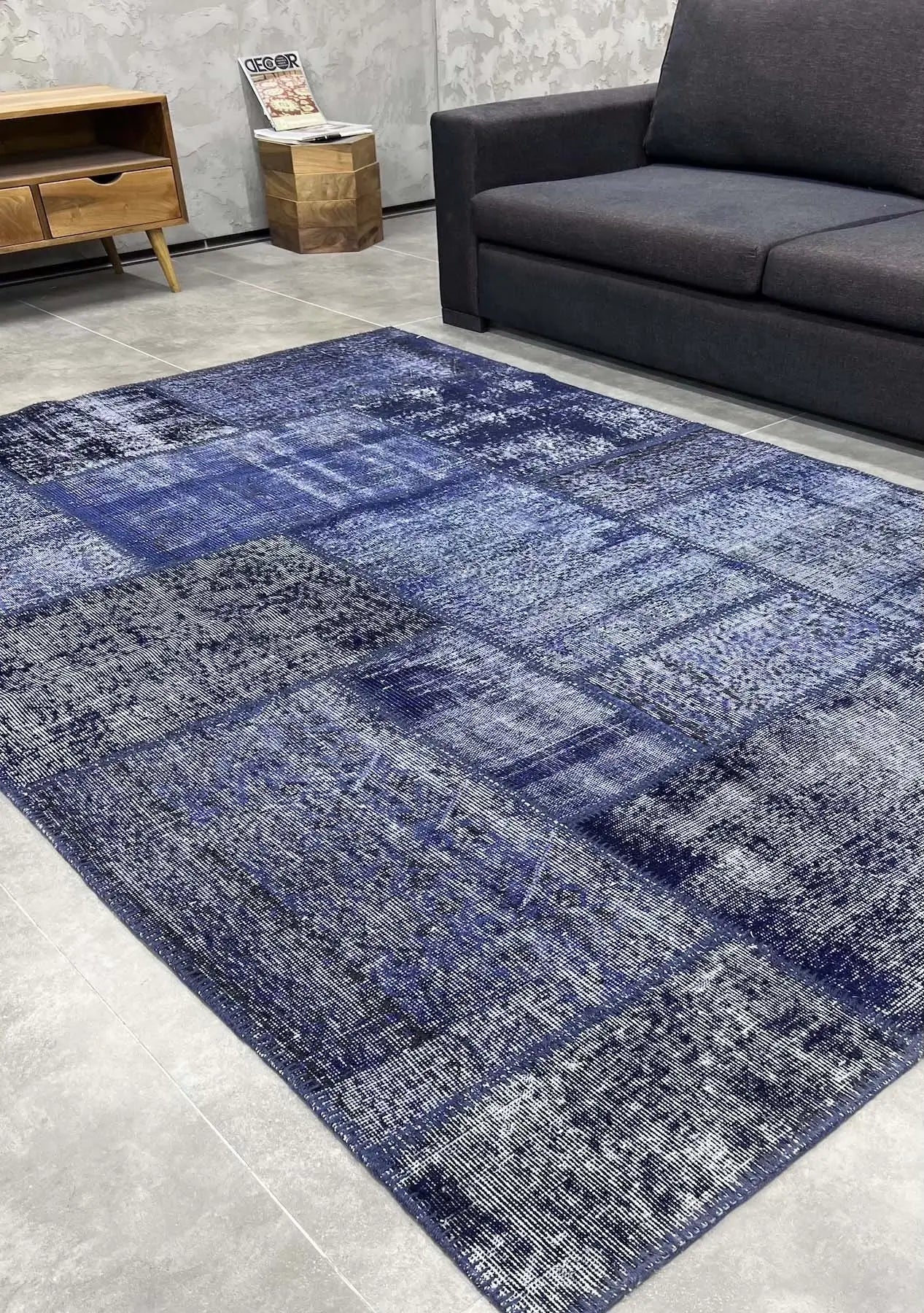 Engela - Vintage Navy Blue Patchwork Rug - kudenrugs