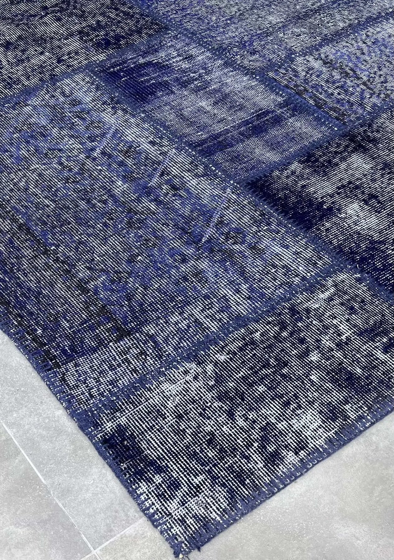 Engela - Vintage Navy Blue Patchwork Rug - kudenrugs