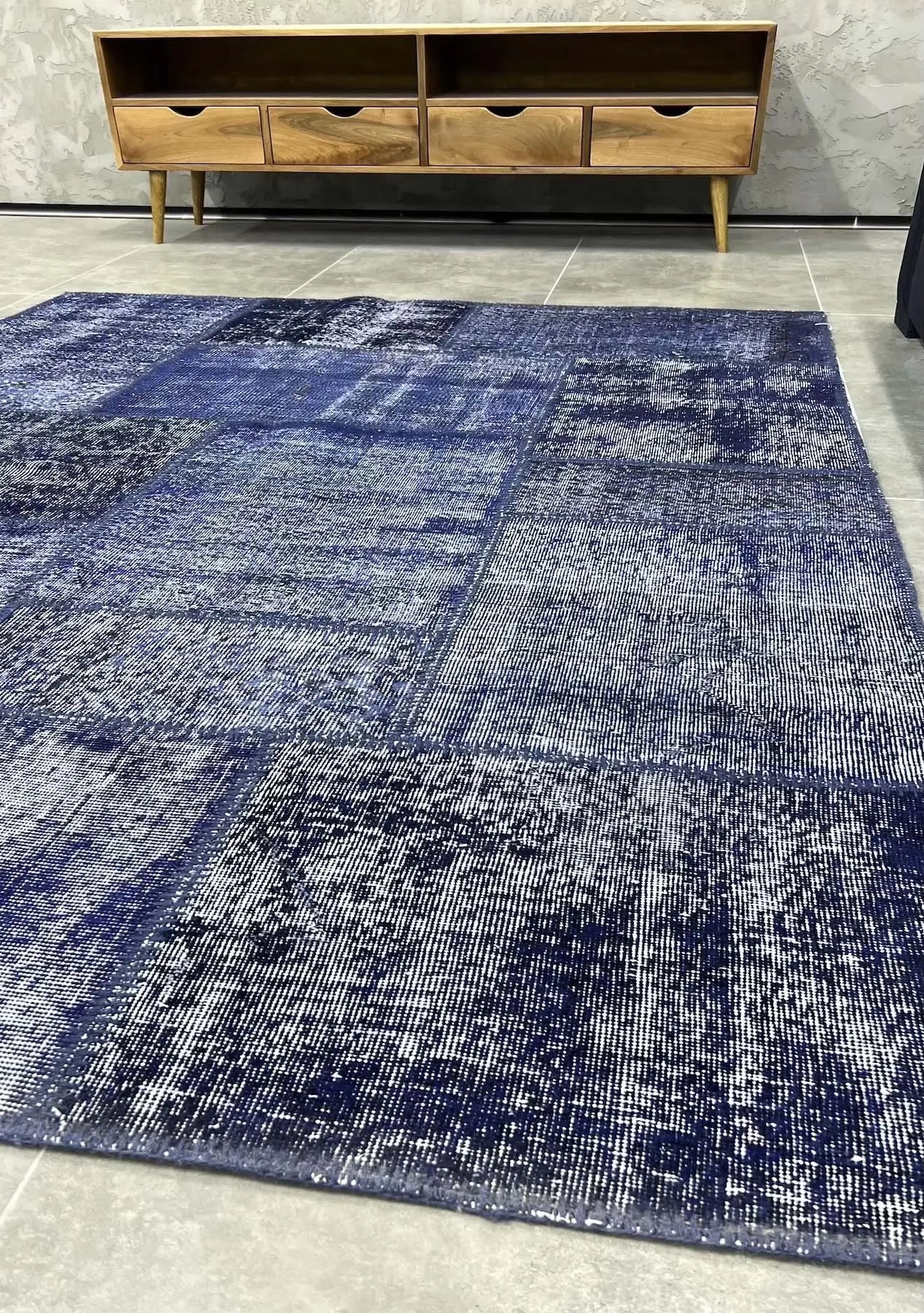 Engela - Vintage Navy Blue Patchwork Rug - kudenrugs