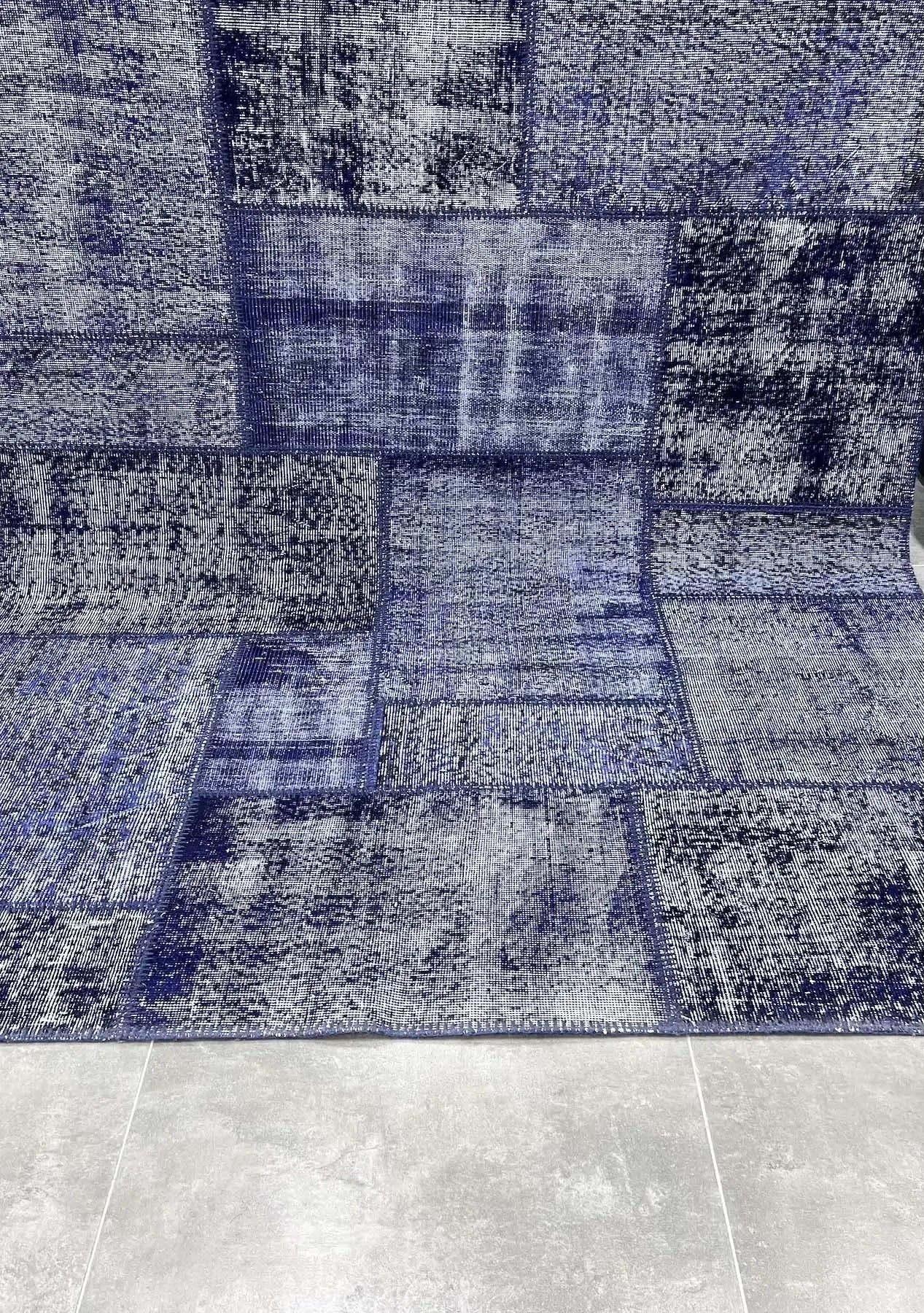 Engela - Vintage Navy Blue Patchwork Rug - kudenrugs