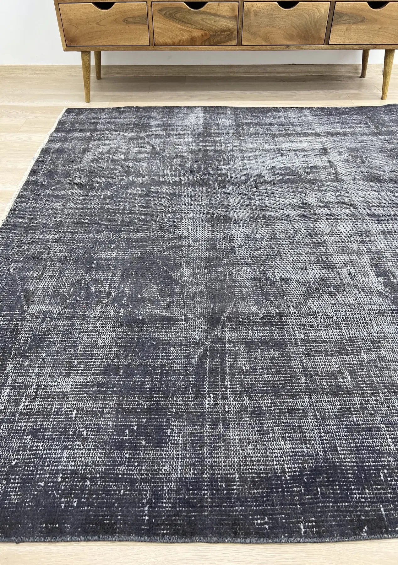 Estella - Vintage Black Overdyed Rug - kudenrugs