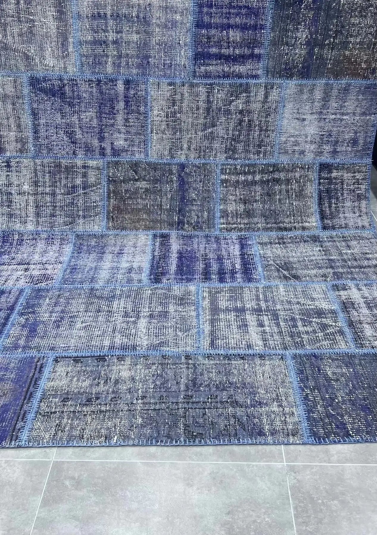 Fulvia - Vintage Navy Blue Patchwork Rug - kudenrugs