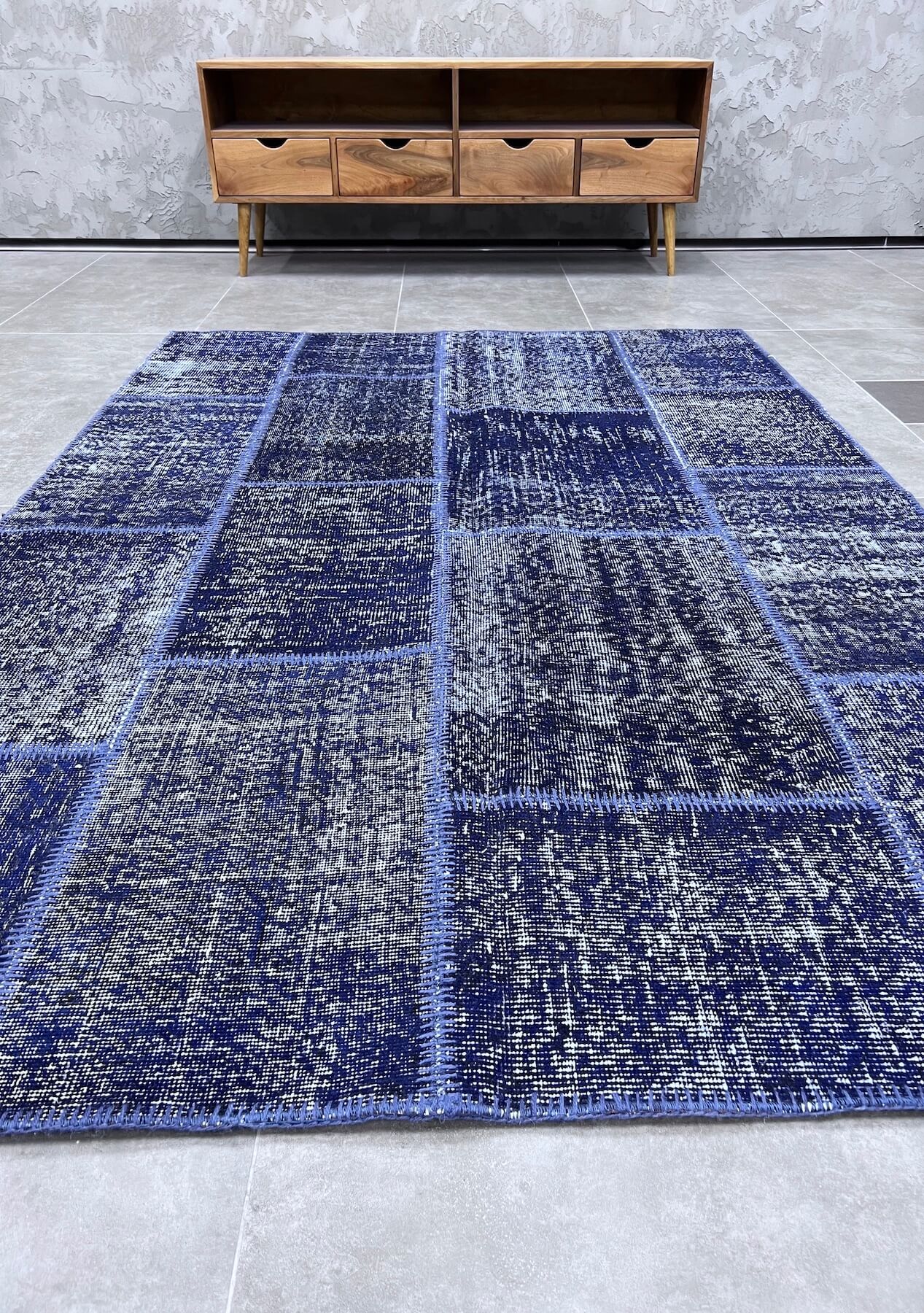 Giovanna - Vintage Navy Blue Patchwork Rug - kudenrugs