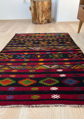 Harper - Black Turkish Kilim Rug - kudenrugs