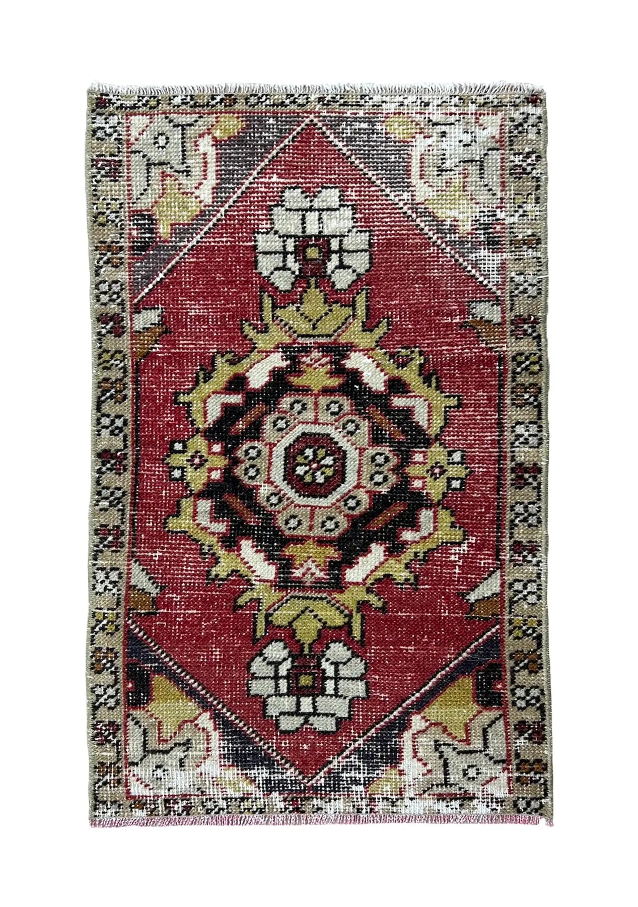 Heghnar - Vintage Mini Red Area Rug - kudenrugs