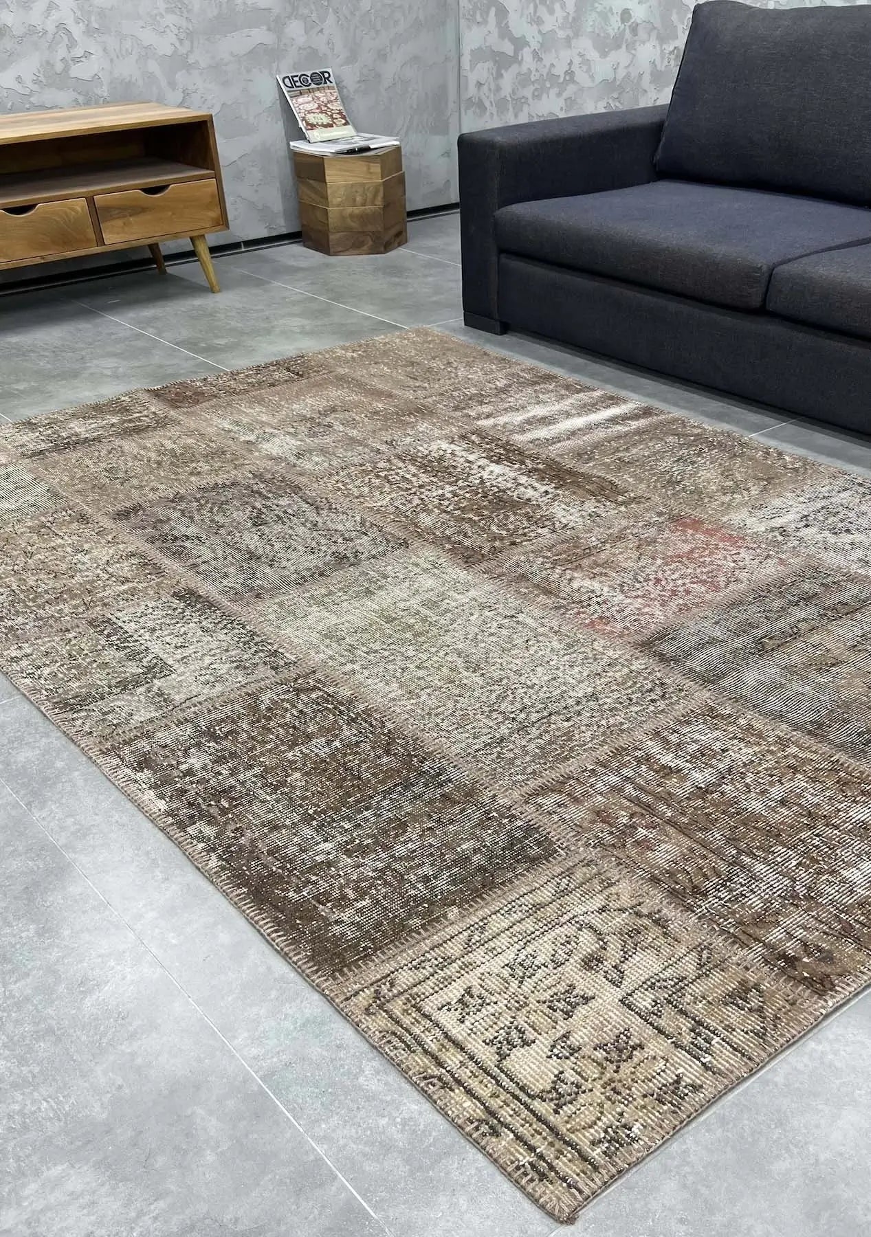 Dolores - Vintage Brown Patchwork Rug - kudenrugs