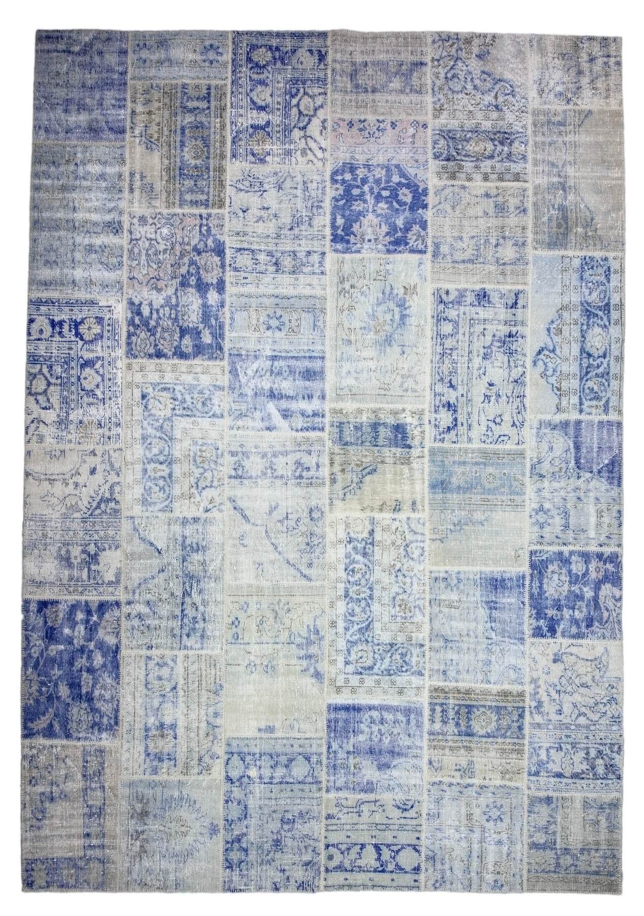 10' x 13' Vintage Patchwork Rug, Blue - India | Kuden Rugs