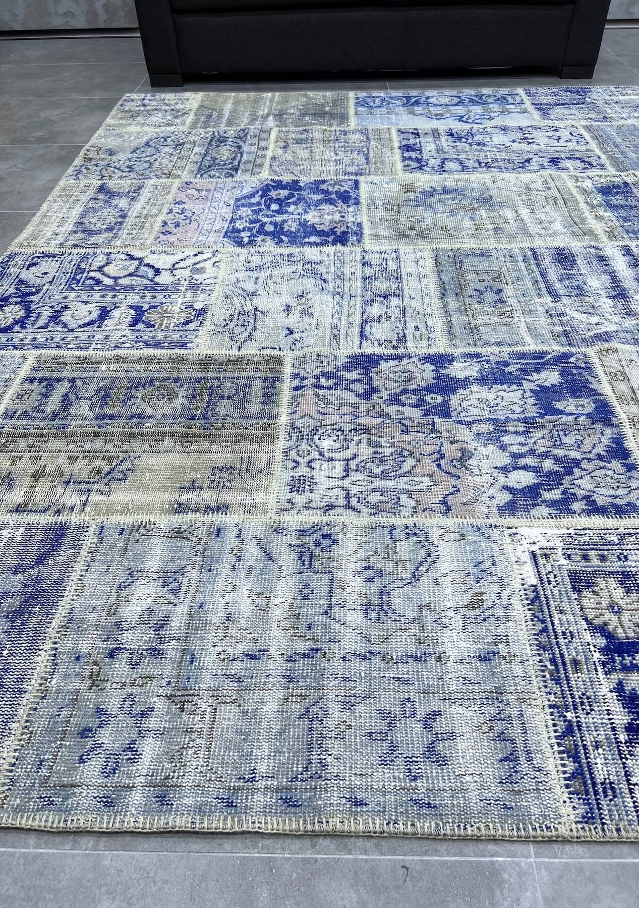 India - Vintage Blue Patchwork Rug - kudenrugs