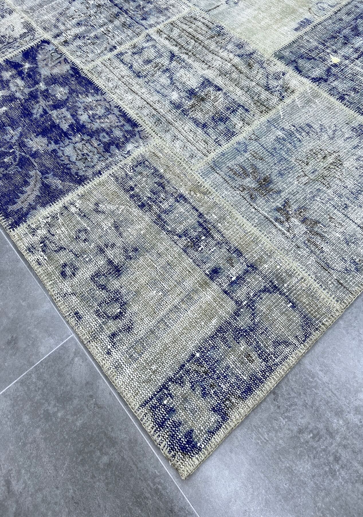 India - Vintage Blue Patchwork Rug - kudenrugs