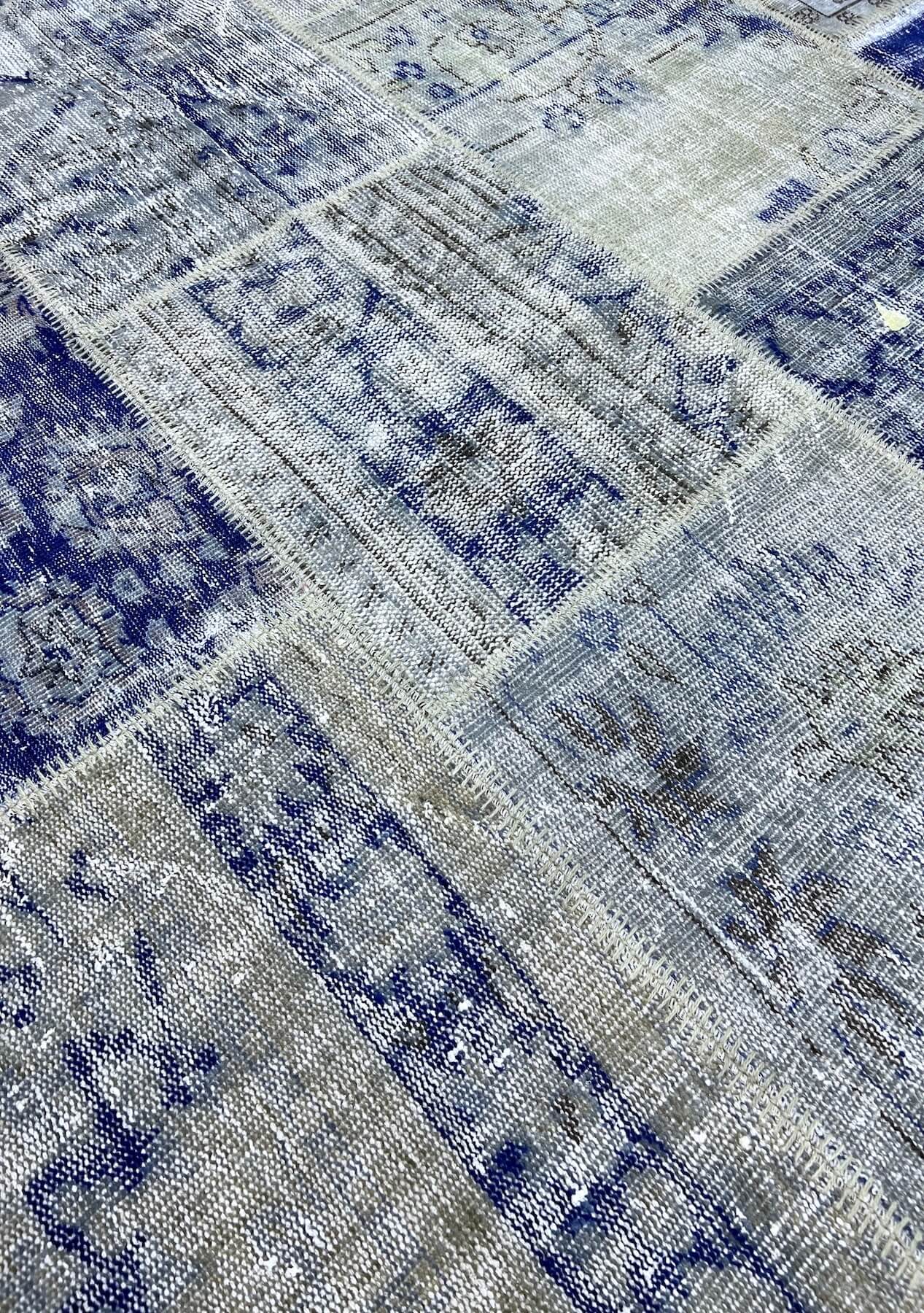 India - Vintage Blue Patchwork Rug - kudenrugs