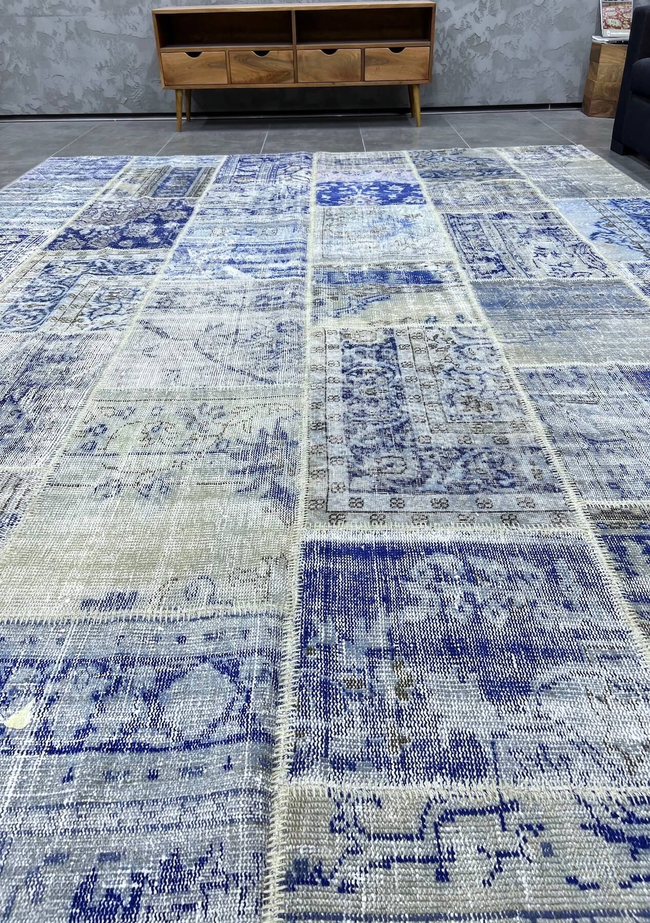 India - Vintage Blue Patchwork Rug - kudenrugs