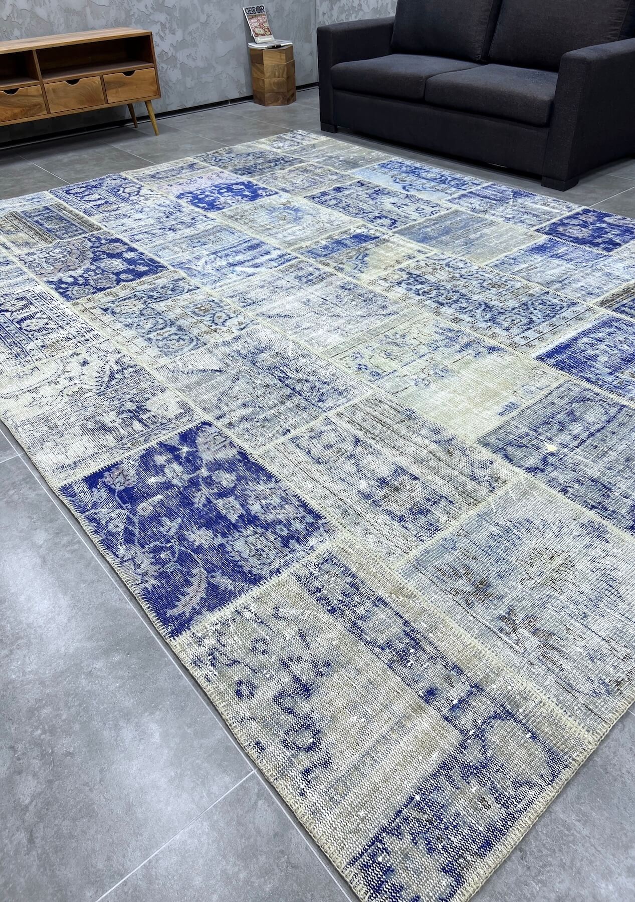 India - Vintage Blue Patchwork Rug - kudenrugs