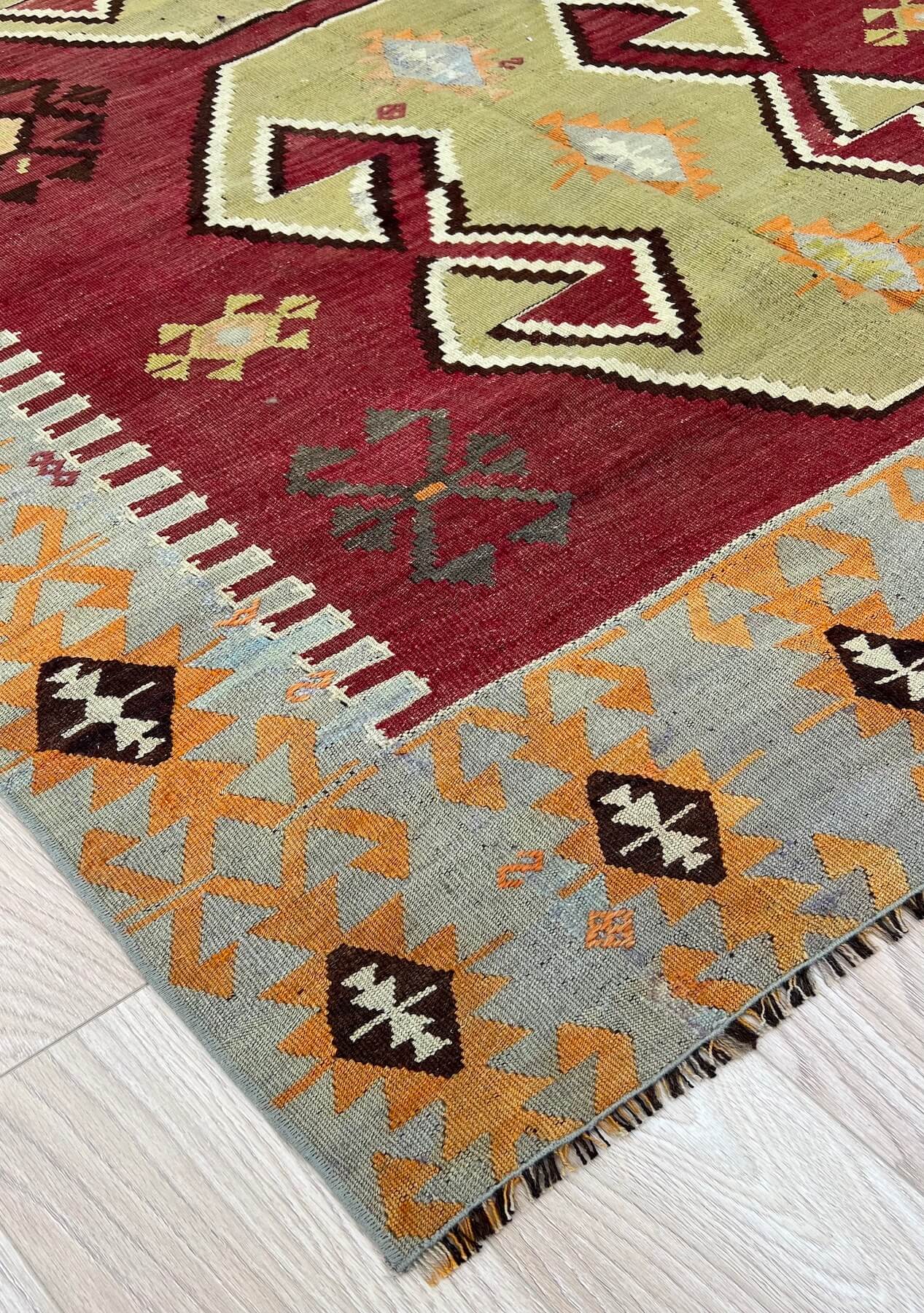 Jacquelyn - Red Turkish Kilim Rug - kudenrugs