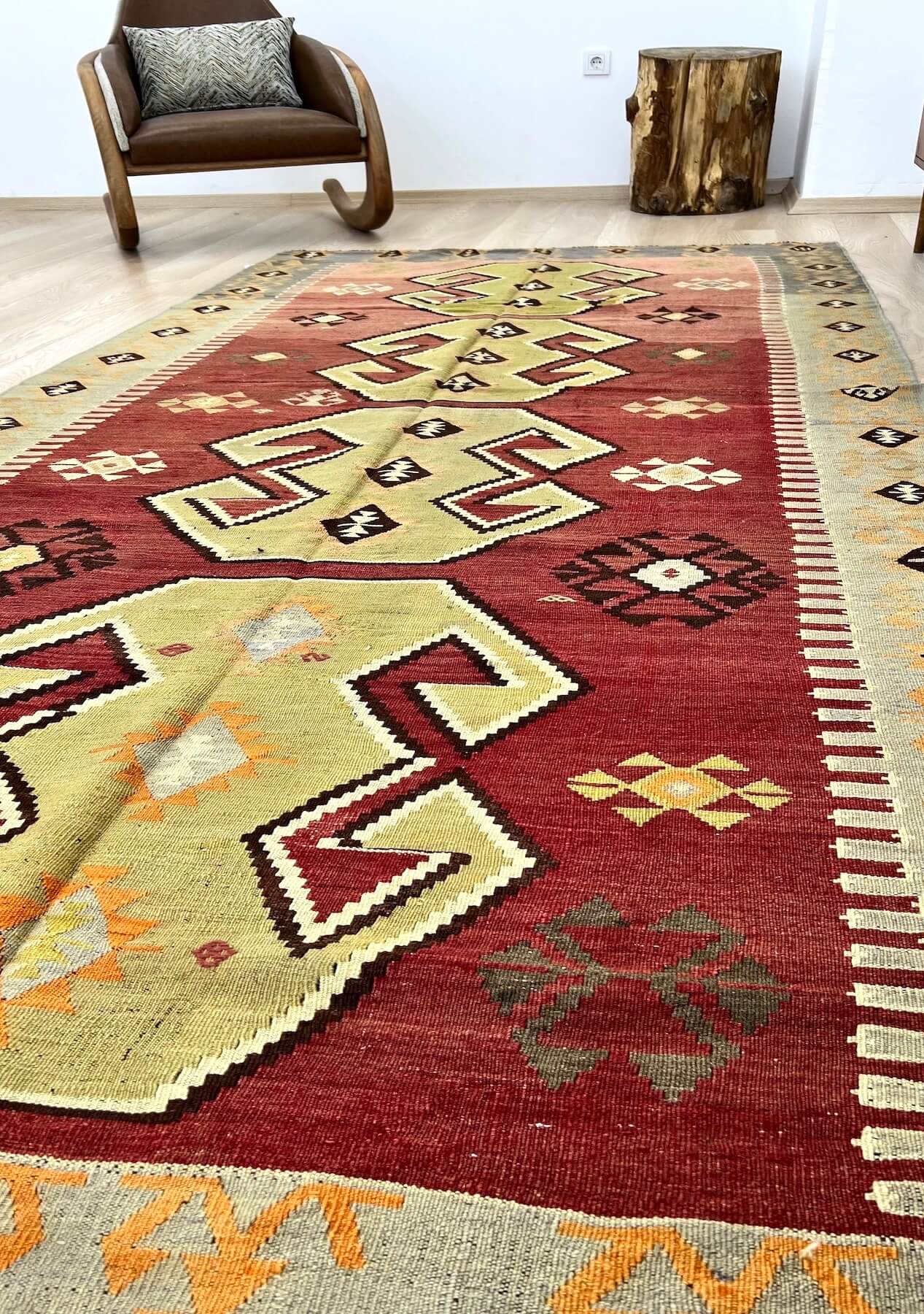 Jacquelyn - Red Turkish Kilim Rug - kudenrugs