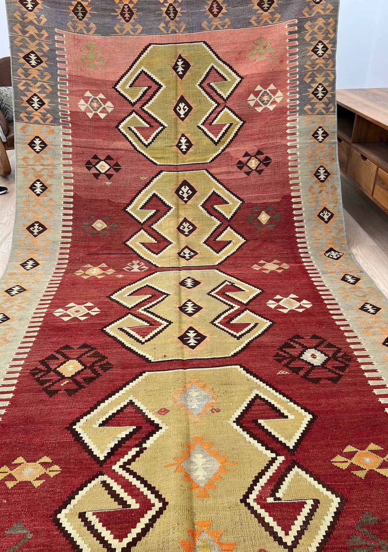 Jacquelyn - Red Turkish Kilim Rug - kudenrugs