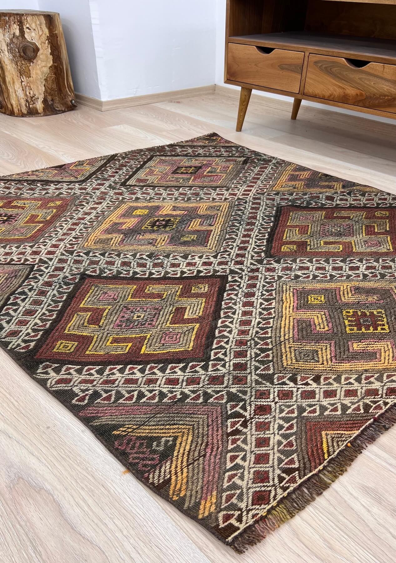 Jaden - Brown Turkish Kilim Rug - kudenrugs