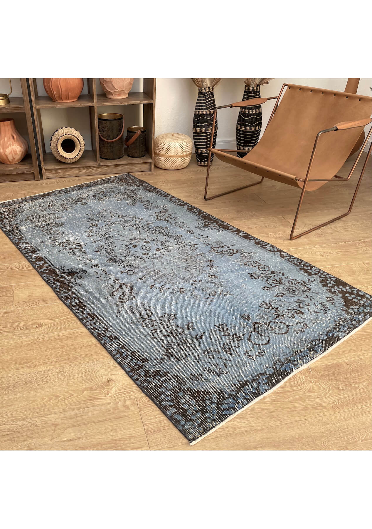 Jaycee - Vintage Blue Overdyed Rug - kudenrugs