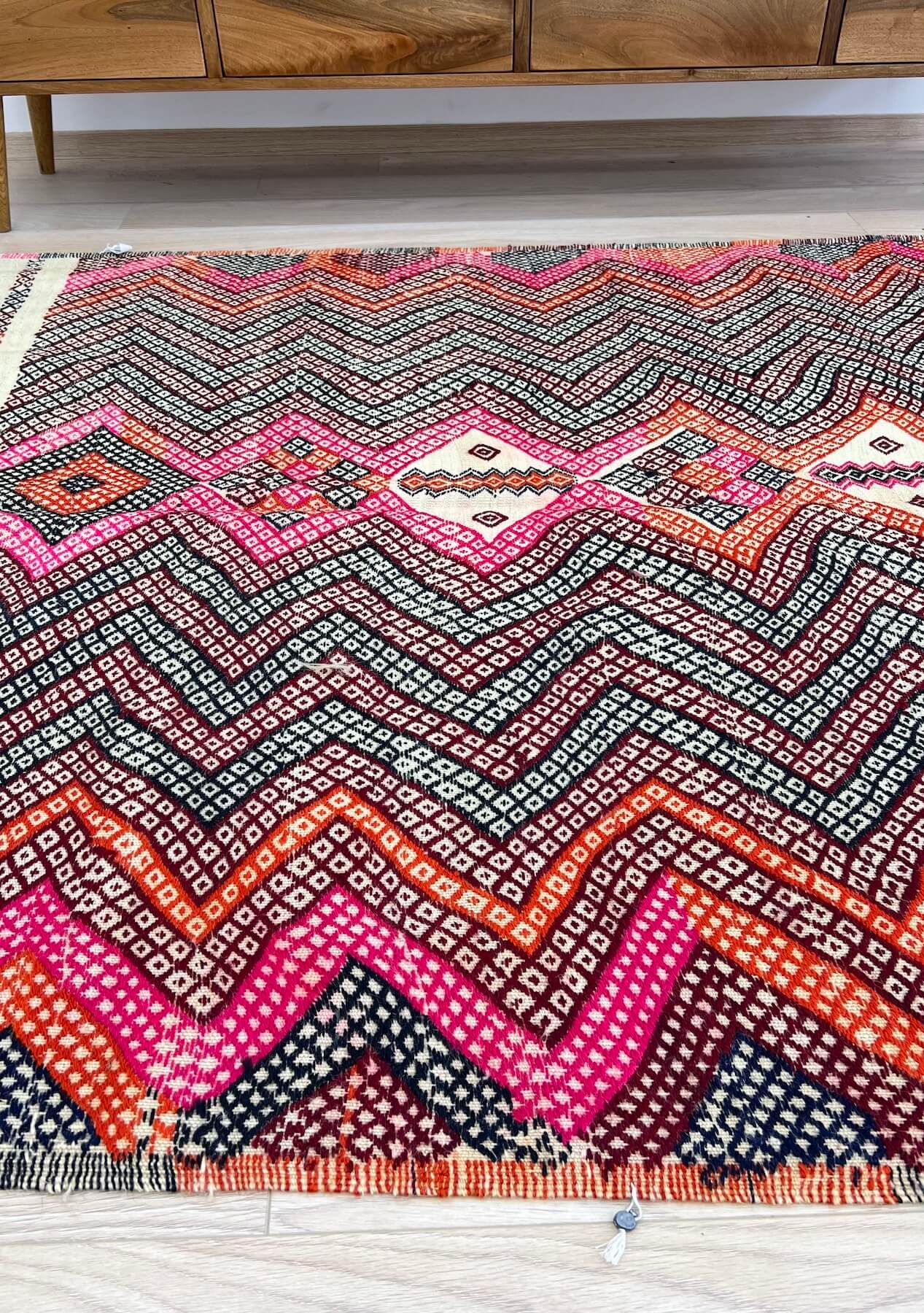 Jimena - Pink Turkish Kilim Rug - kudenrugs