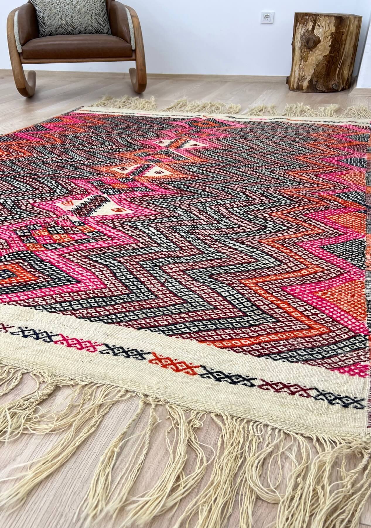 Jimena - Pink Turkish Kilim Rug - kudenrugs