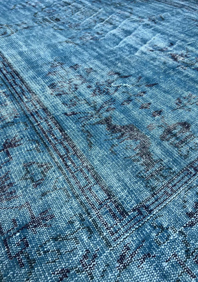 Blue Overdyed Rug 6' x 9' Vintage Turkish Area Rug, Blue - Julieta | Kuden Rugs