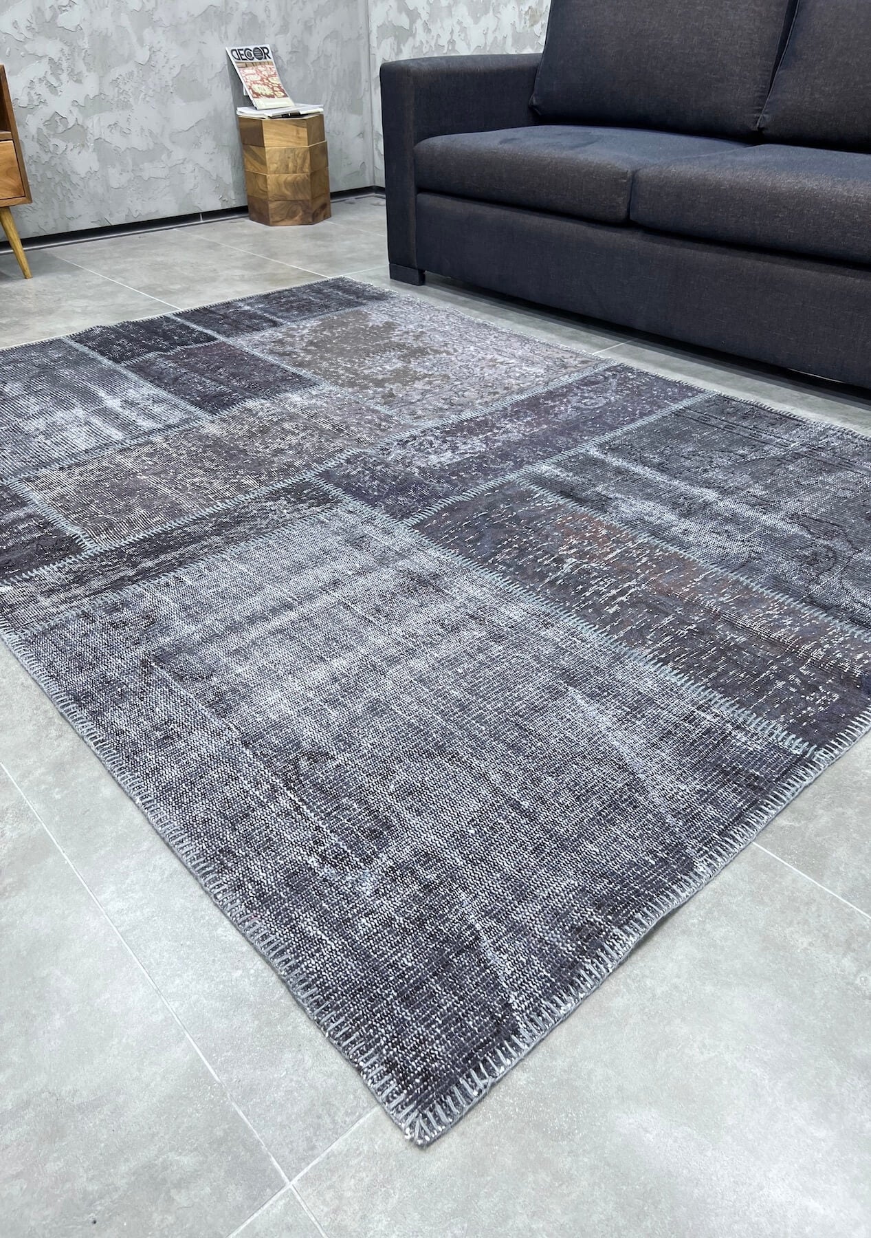 Kailee - Vintage Gray Patchwork Rug - kudenrugs