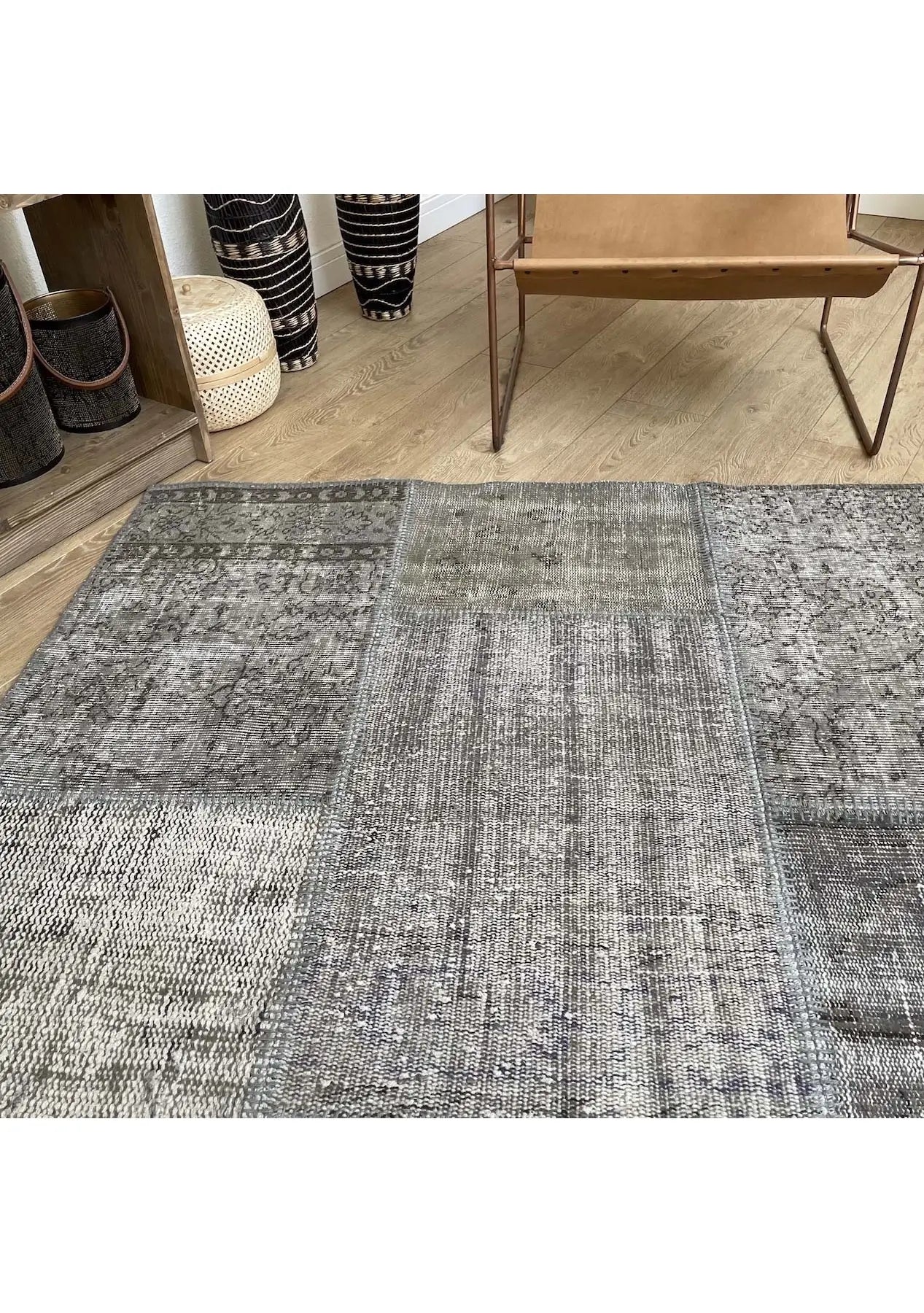 Kawena - Vintage Gray Patchwork Rug - kudenrugs