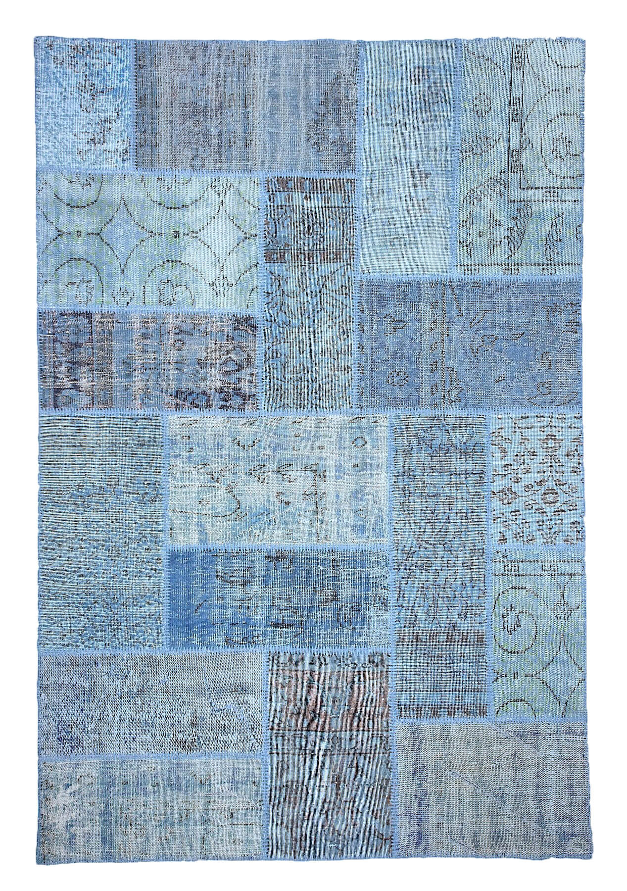 6' x 8' Vintage Patchwork Rug, Blue - Laila | Kuden Rugs
