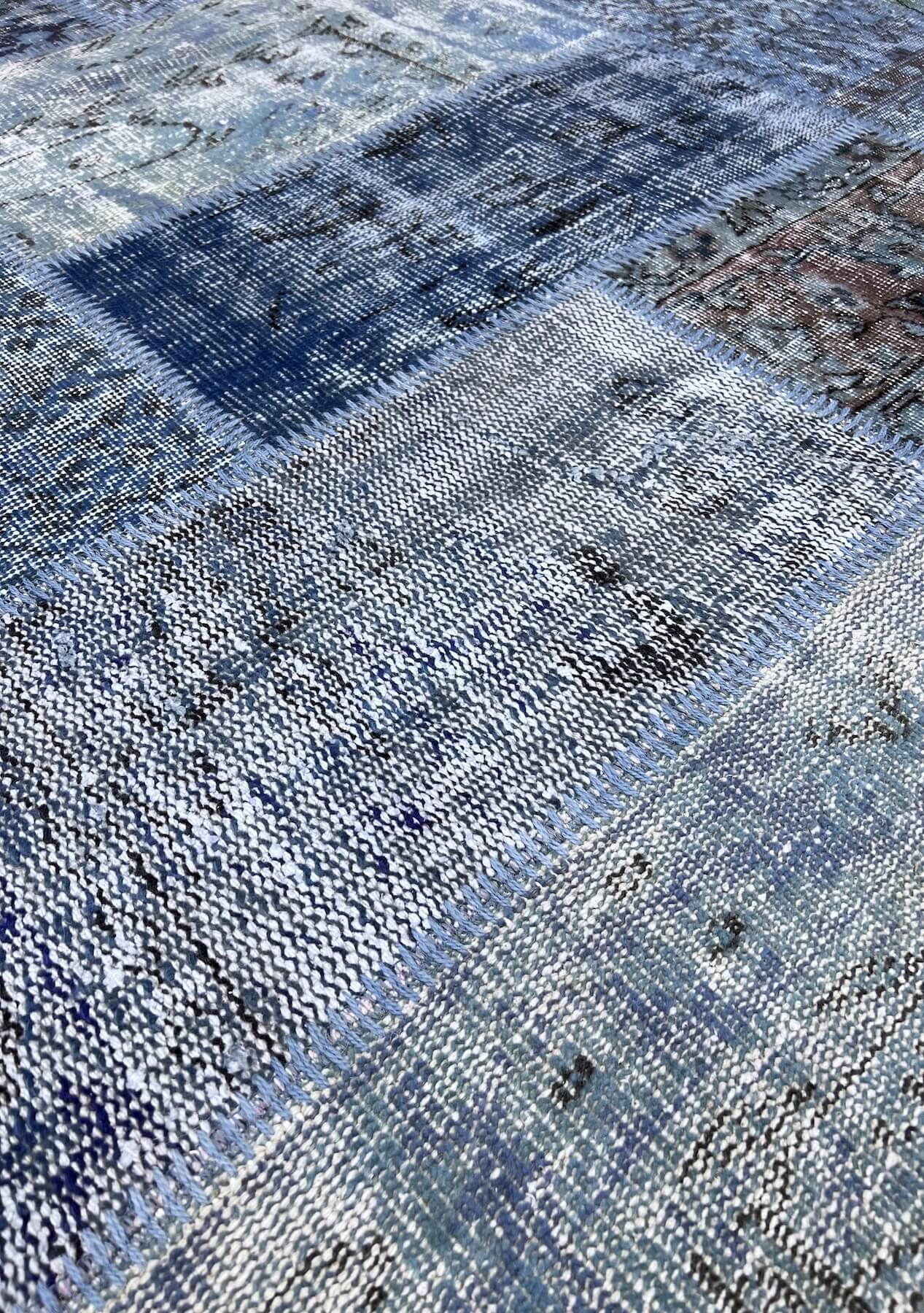 Laila - Vintage Blue Patchwork Rug - kudenrugs