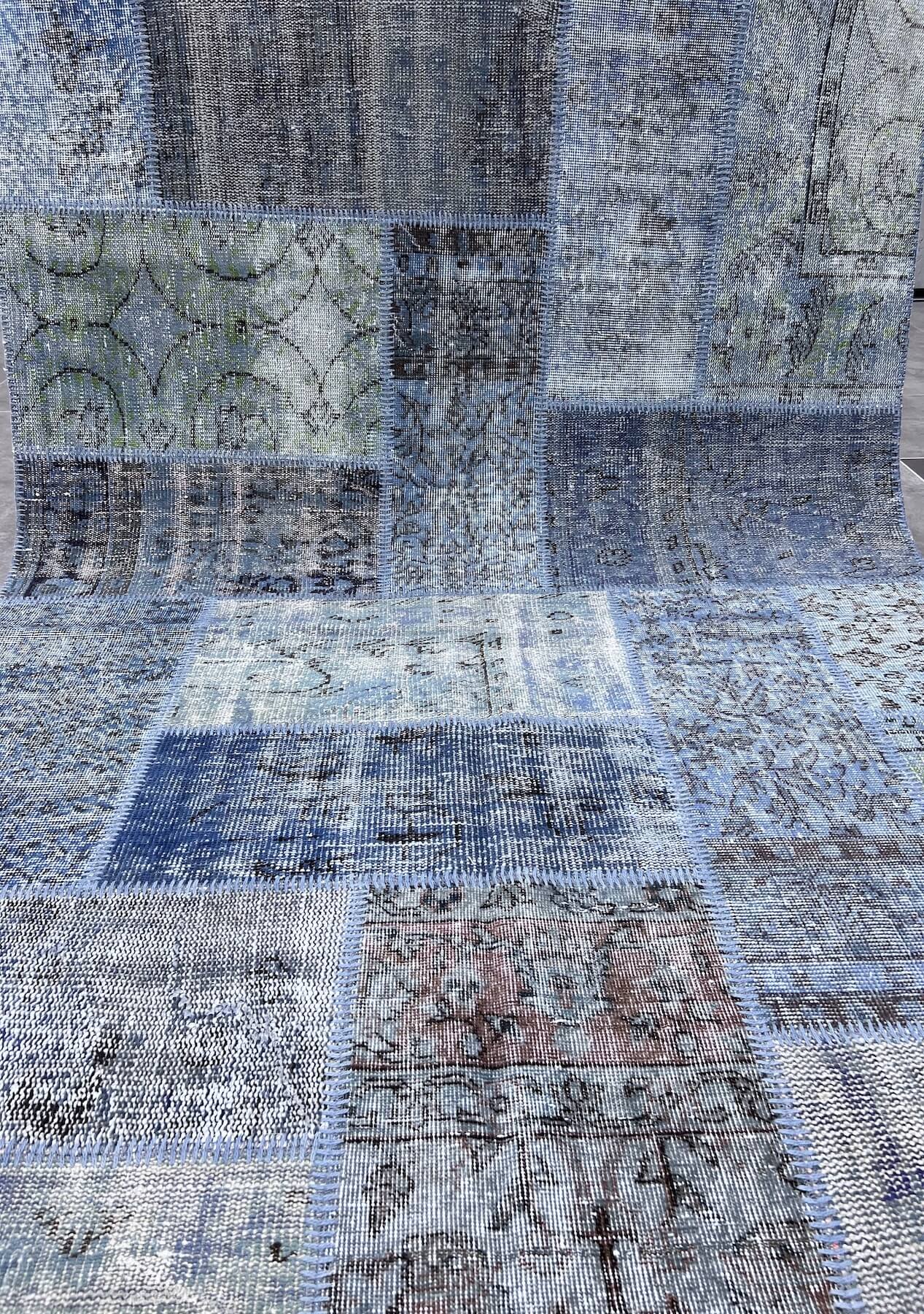 Laila - Vintage Blue Patchwork Rug - kudenrugs