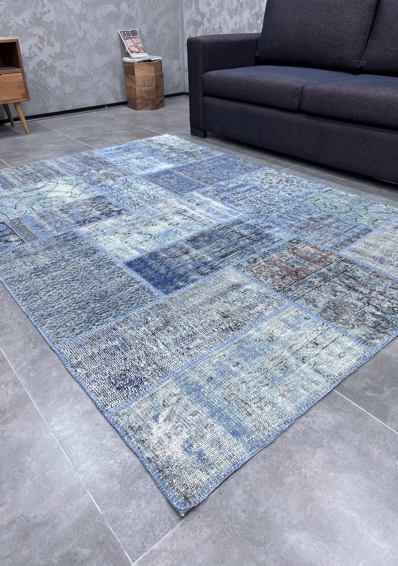 Laila - Vintage Blue Patchwork Rug - kudenrugs