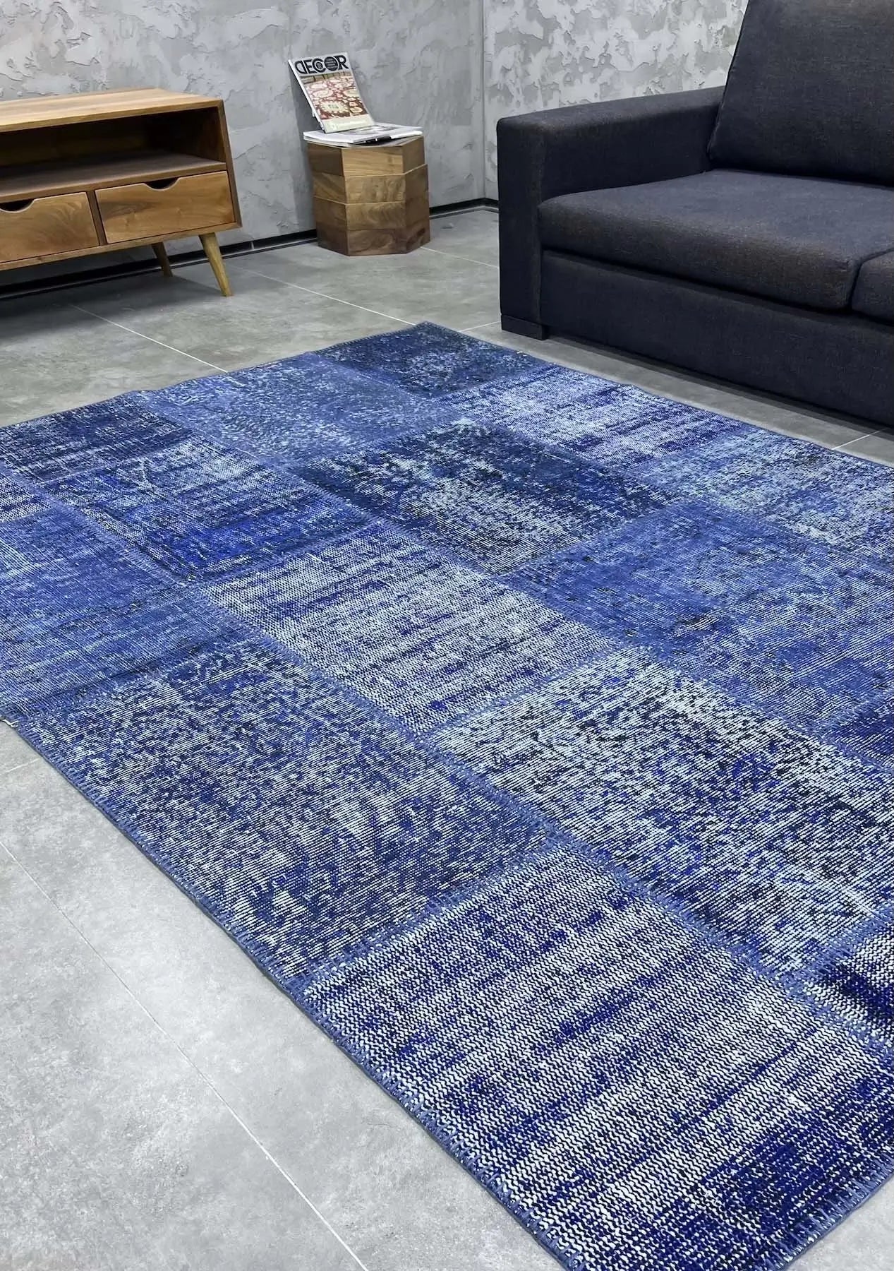 Leyns - Vintage Navy Blue Patchwork Rug - kudenrugs