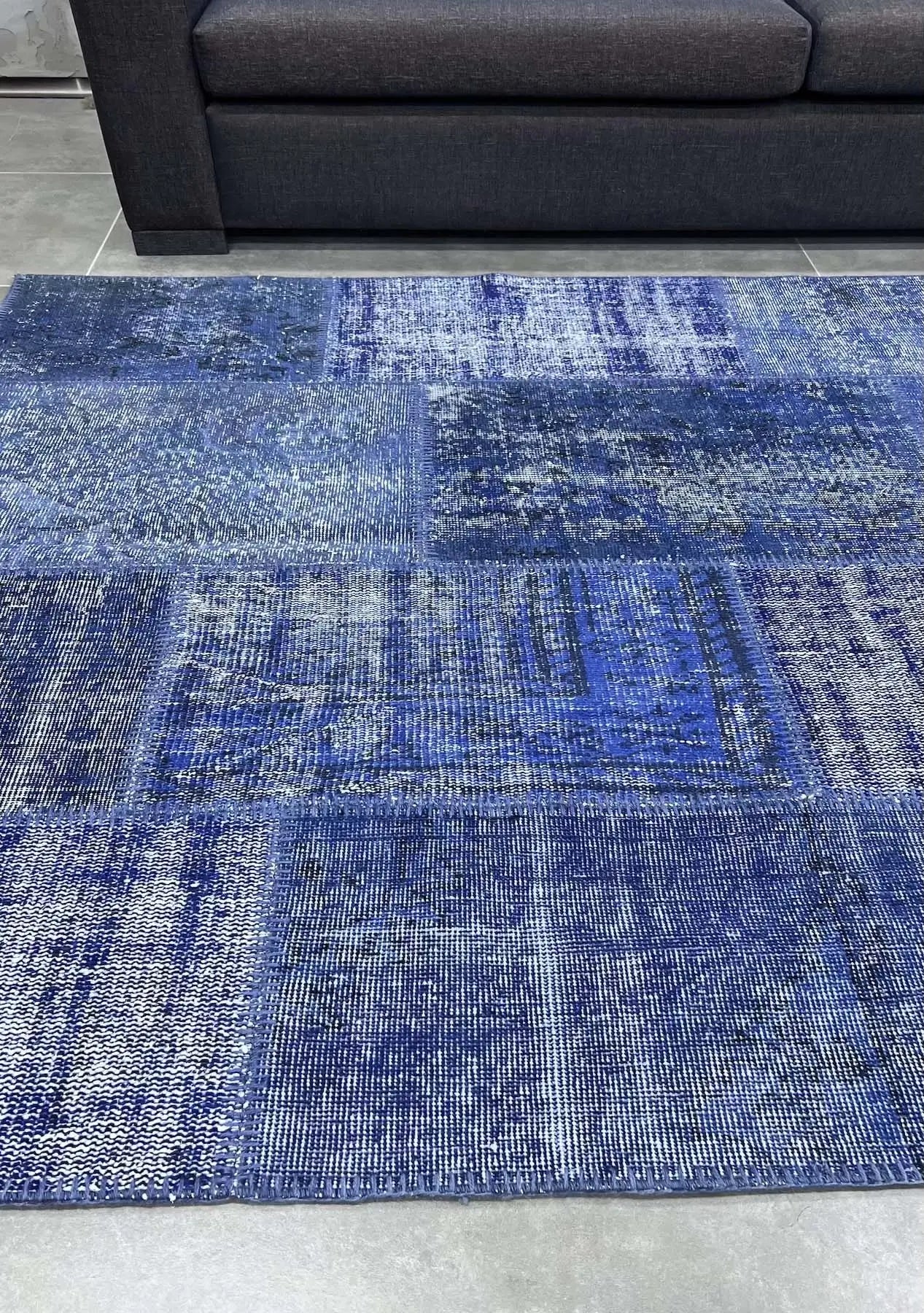 Leyns - Vintage Navy Blue Patchwork Rug - kudenrugs