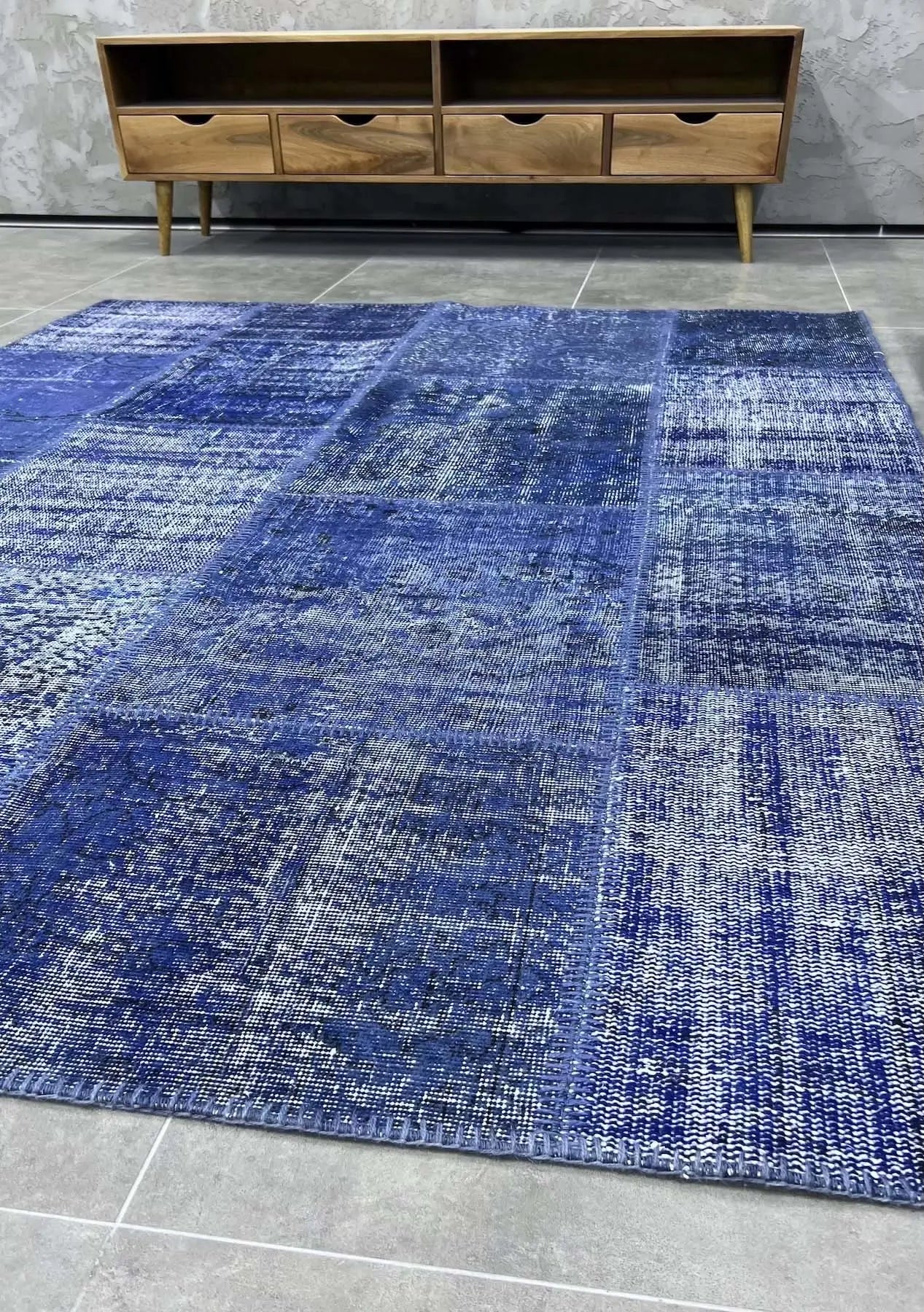 Leyns - Vintage Navy Blue Patchwork Rug - kudenrugs