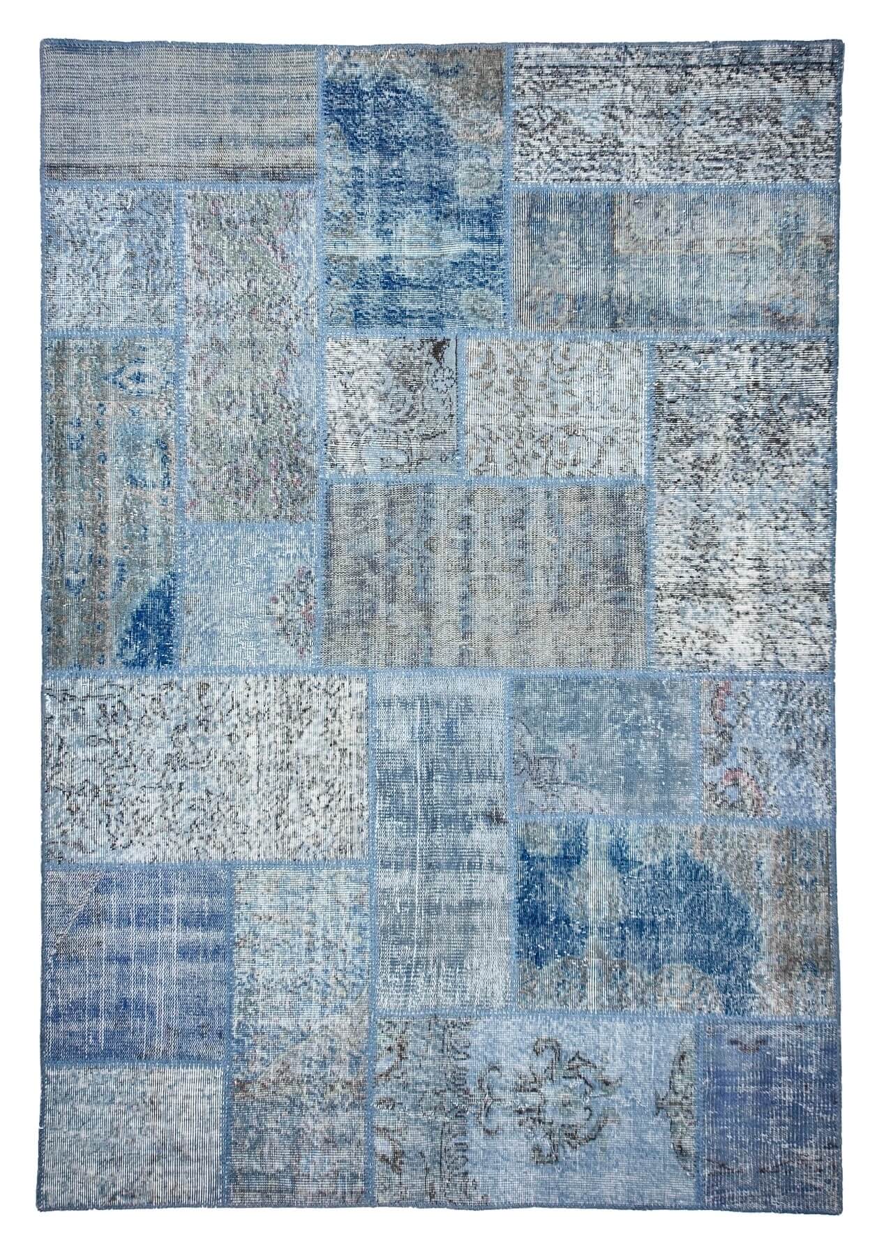 6' x 8' Vintage Patchwork Rug, Blue - Liberty | Kuden Rugs