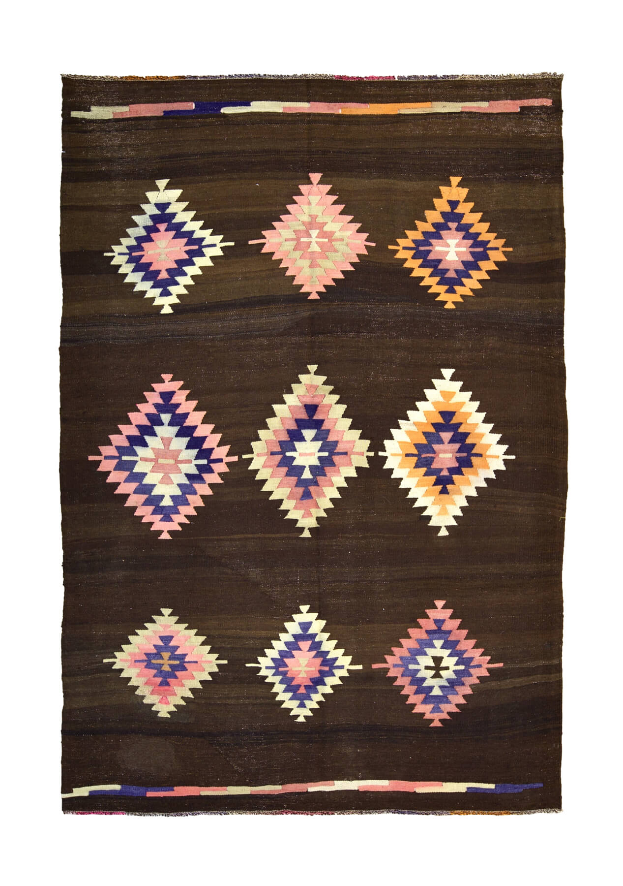 Luna - Brown Turkish Kilim Rug - kudenrugs