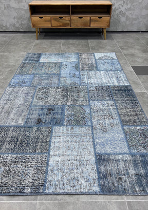 Micaela - Vintage Blue Patchwork Rug - kudenrugs