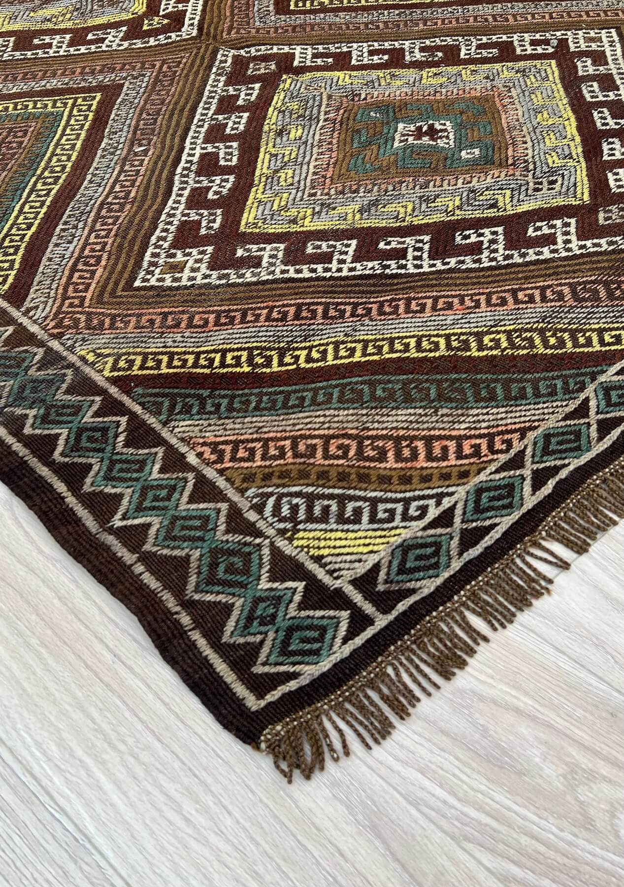 Mireya - Brown Turkish Kilim Rug - kudenrugs