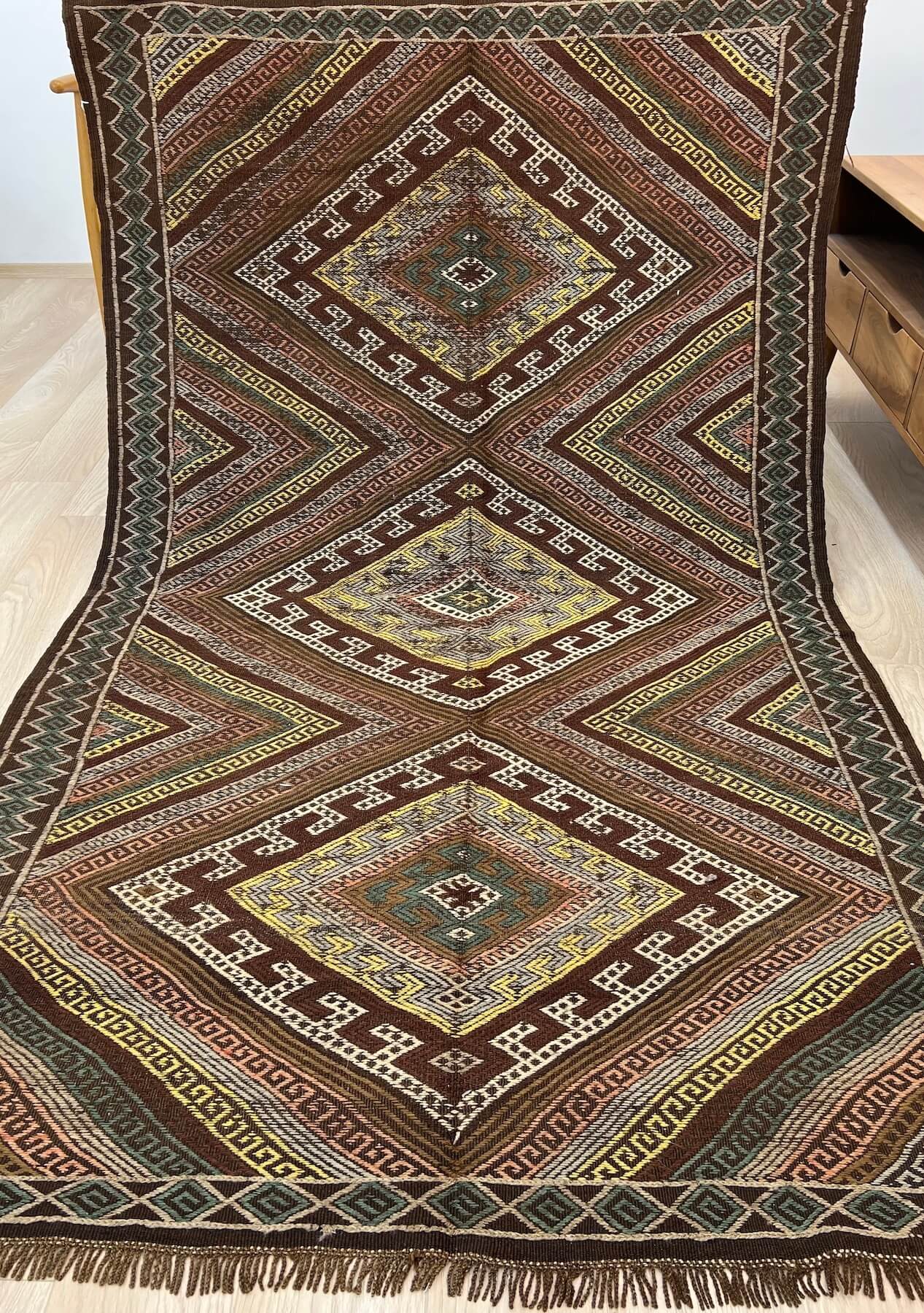 Mireya - Brown Turkish Kilim Rug - kudenrugs