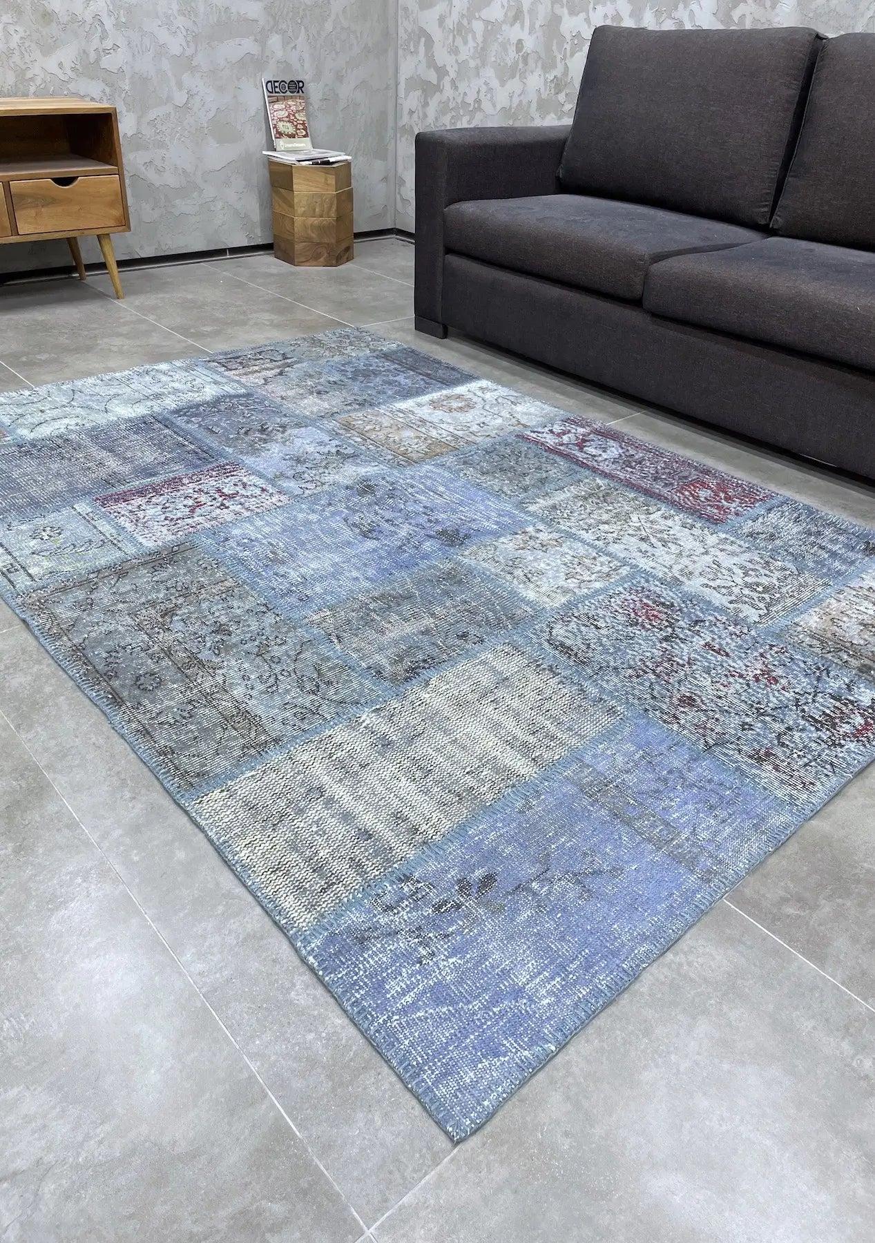 Nadezhda - Vintage Blue Patchwork Rug - kudenrugs