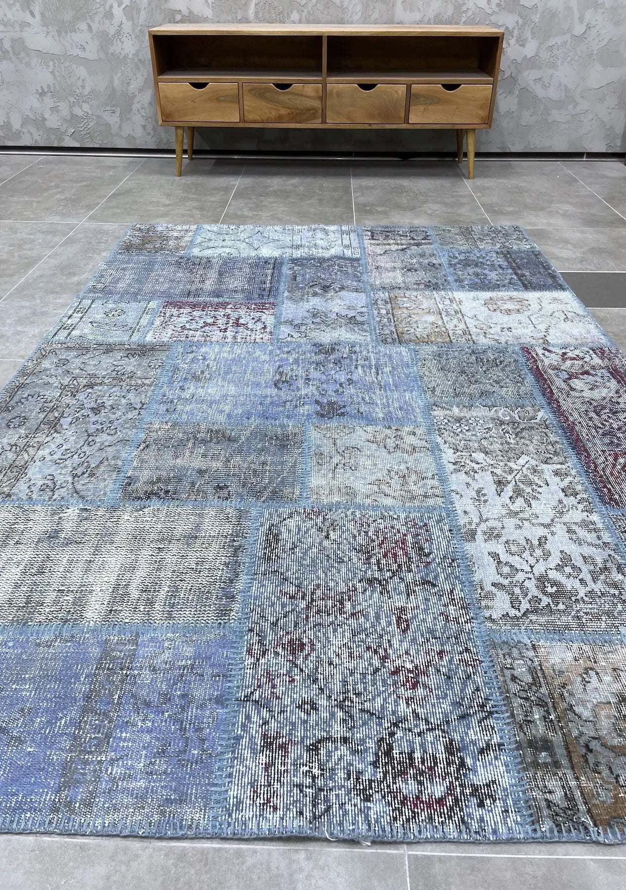 Nadezhda - Vintage Blue Patchwork Rug - kudenrugs