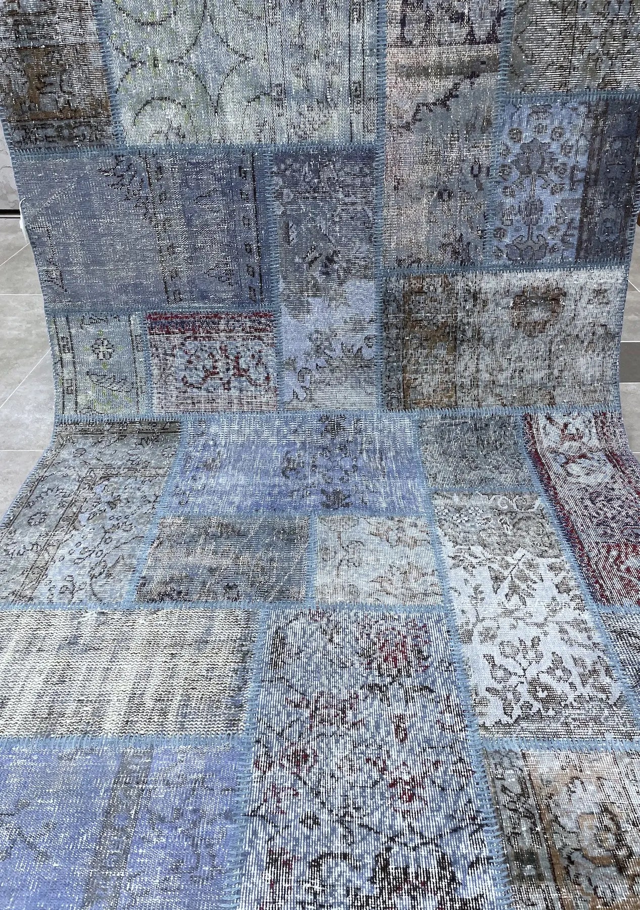 Nadezhda - Vintage Blue Patchwork Rug - kudenrugs