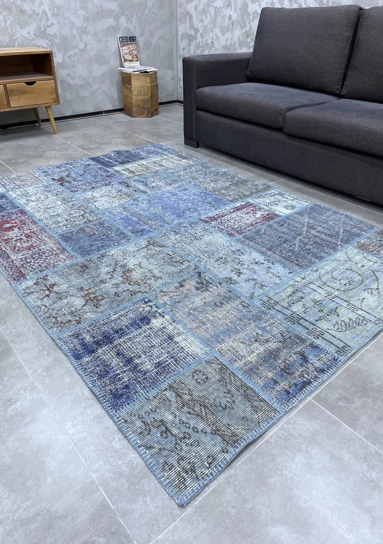 Nadra - Vintage Blue Patchwork Rug - kudenrugs